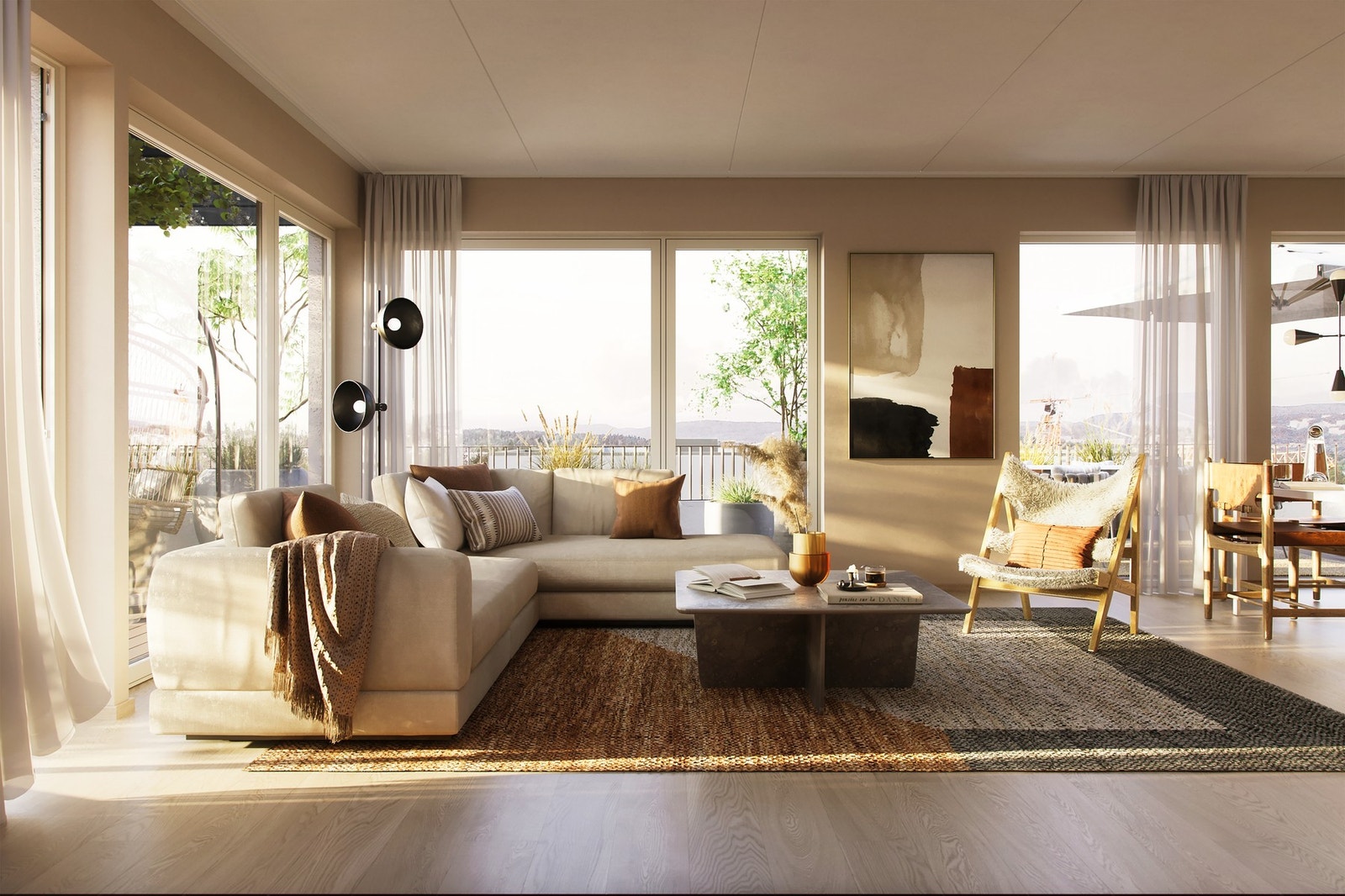 Mange leiligheter får dagslys fra to sider. Det er hjørneleiligheter og det er kompakte tre- og fireromsleiligheter med gjennomgående hovedoppholdsrom, og flere små leiligheter har fått karnappløsninger. Galleribilde