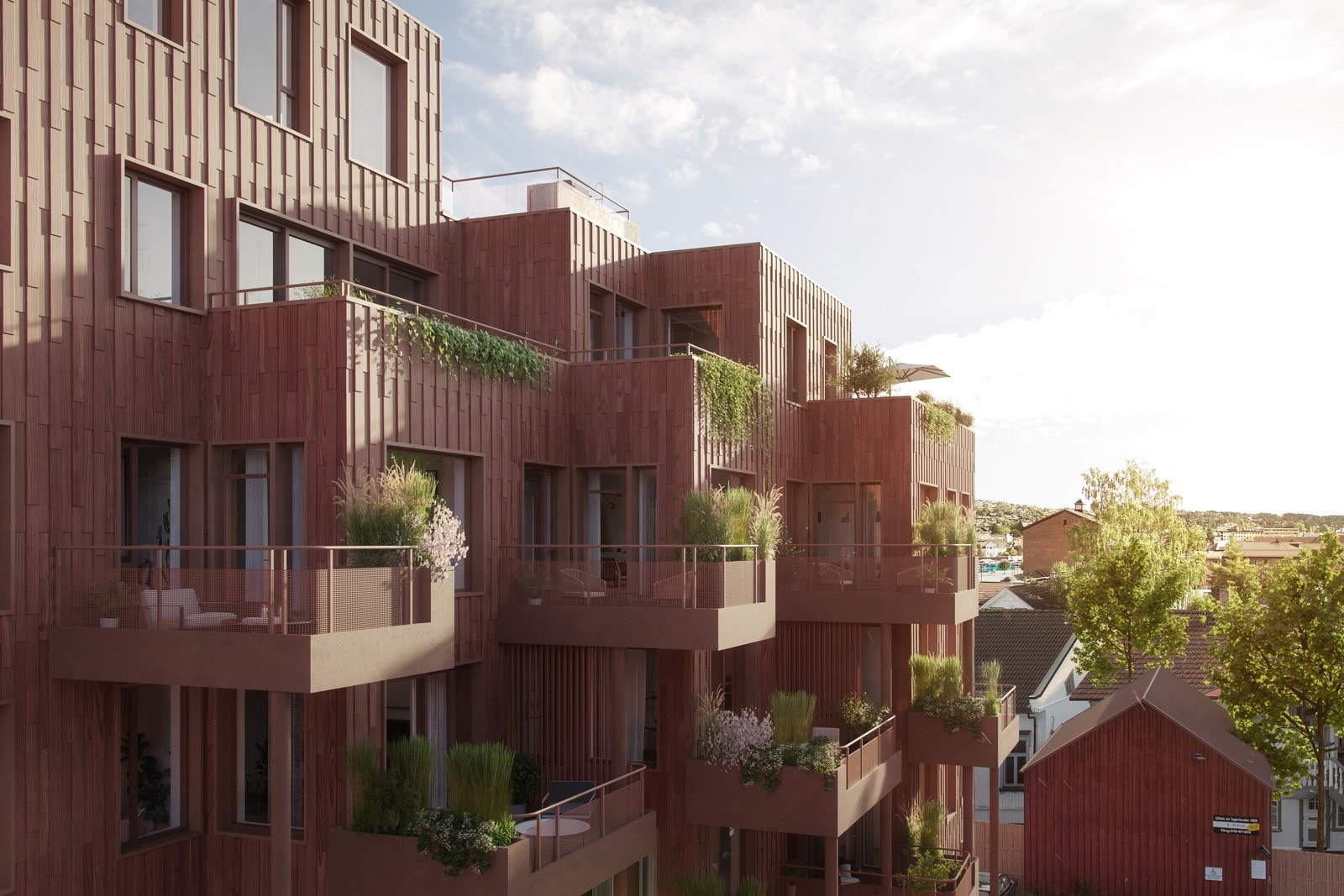 De aller fleste leilighetene får sin egen, store plantekasse, hvor de som bor der kan dyrke planter og vekster etter egne ønsker. Galleribilde