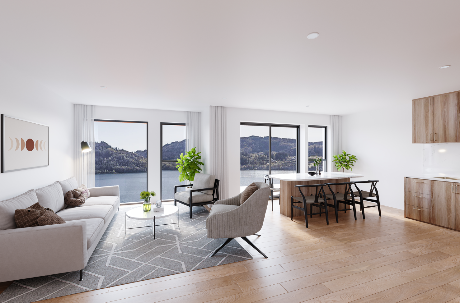 Her kommer lyset og naturen inn og allikevel oppleves boligene som private og rolige Galleribilde