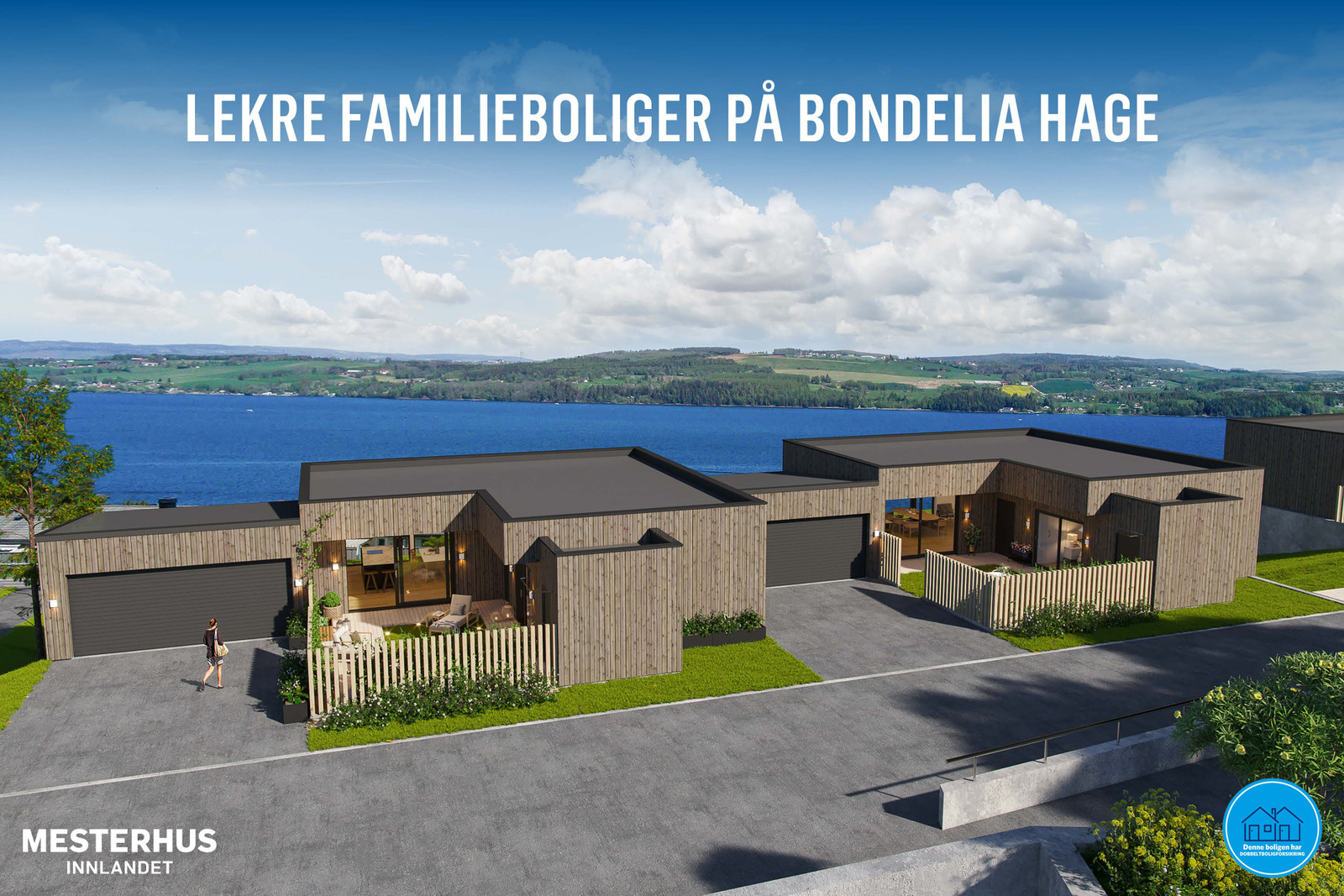 Velkommen til våre lekre familieboliger på Bondelia Hage! 3D illustrasjon