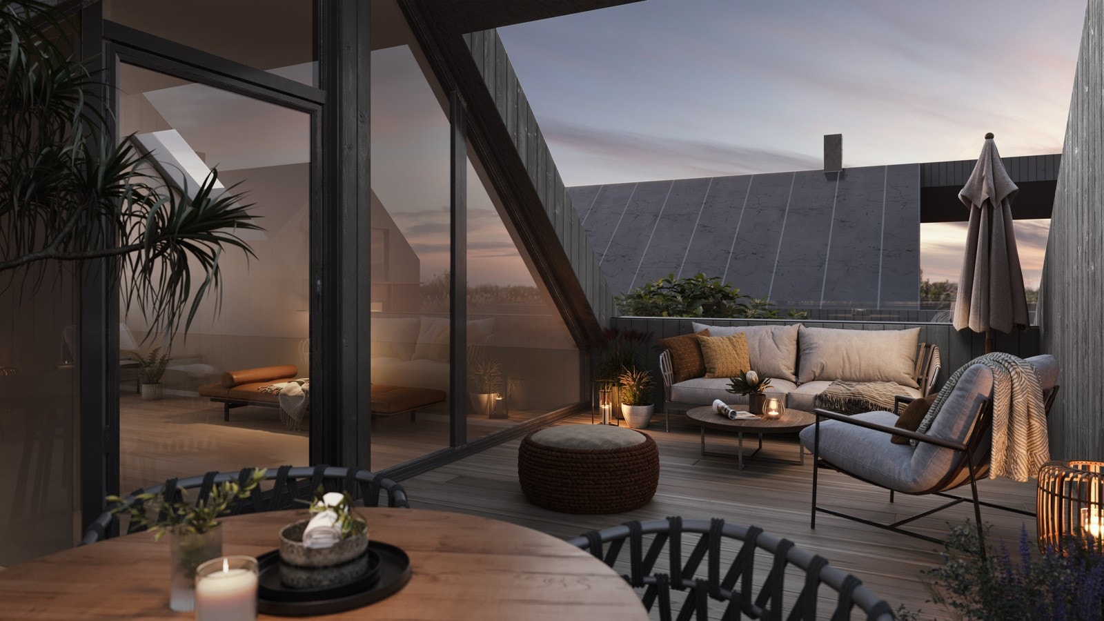 Utenfor loftsstuen finner man er skjermet solrik takterrasse Galleribilde