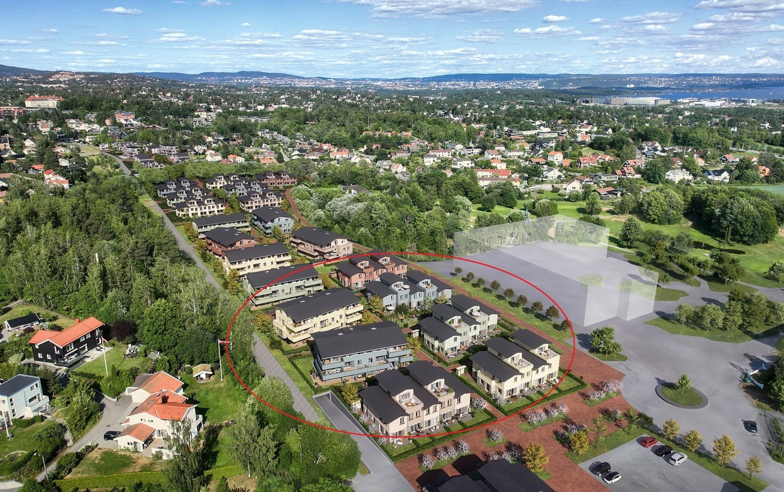 1. salgstrinn består av 28 leiligheter og 24 rekkehus. Galleribilde