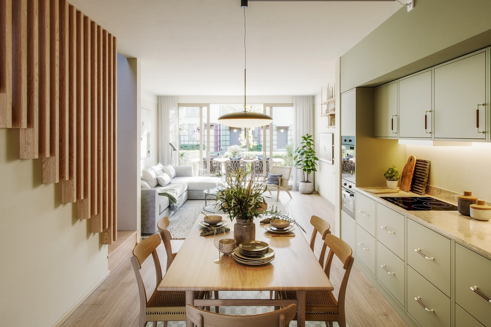 Rekkehusene har god planløsning med bl.a. kjøkken i 1. etasje med adkomst til privat terrasse og hage. Galleribilde