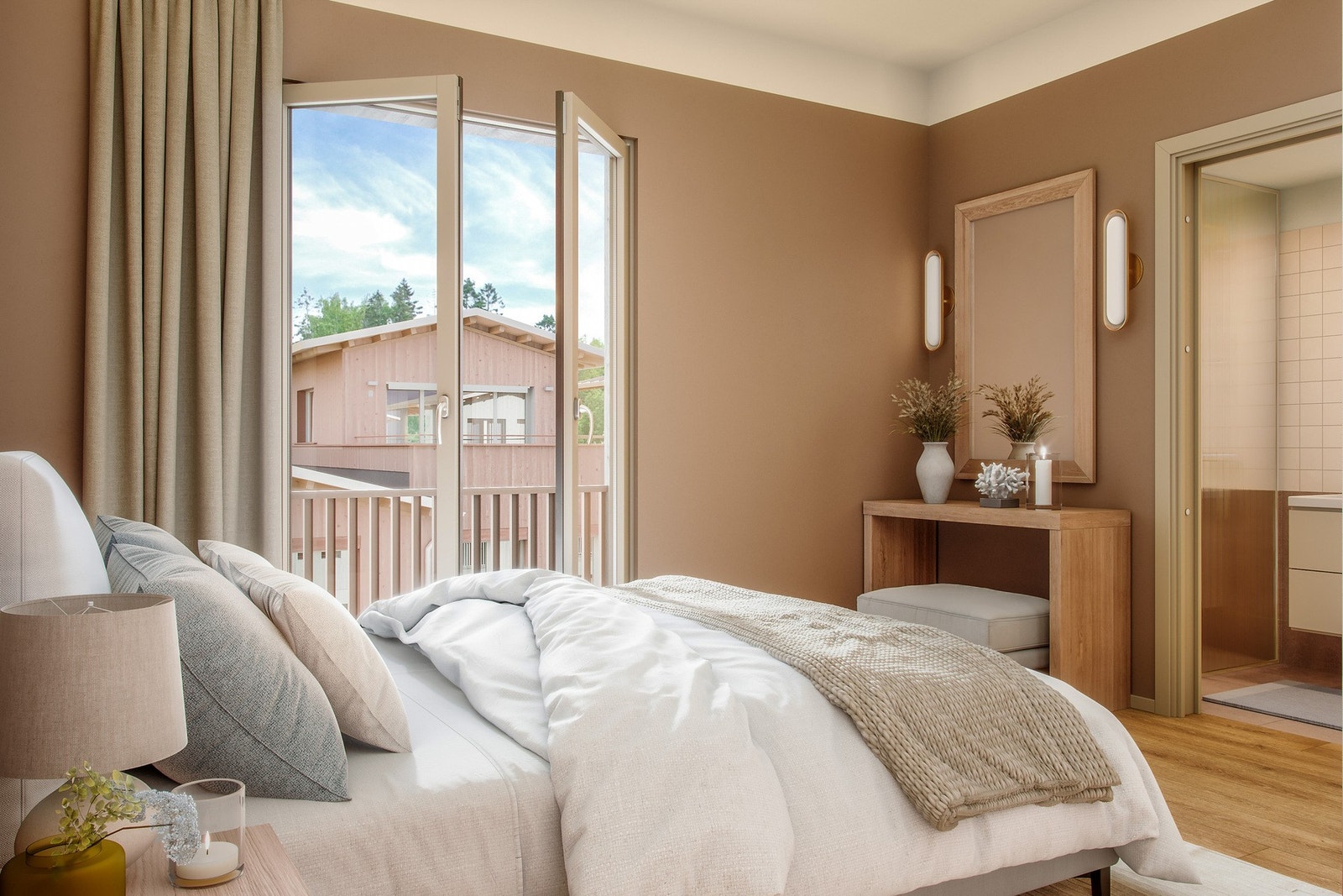 Illustrasjon fra soverom i interiørstilen Linstow. Galleribilde