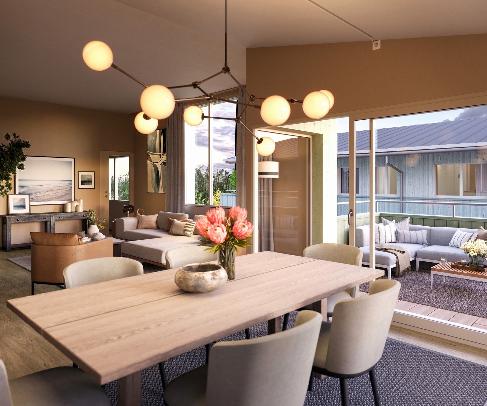 Illustrasjon av leilighet i interiørstilen Poulsson. Galleribilde