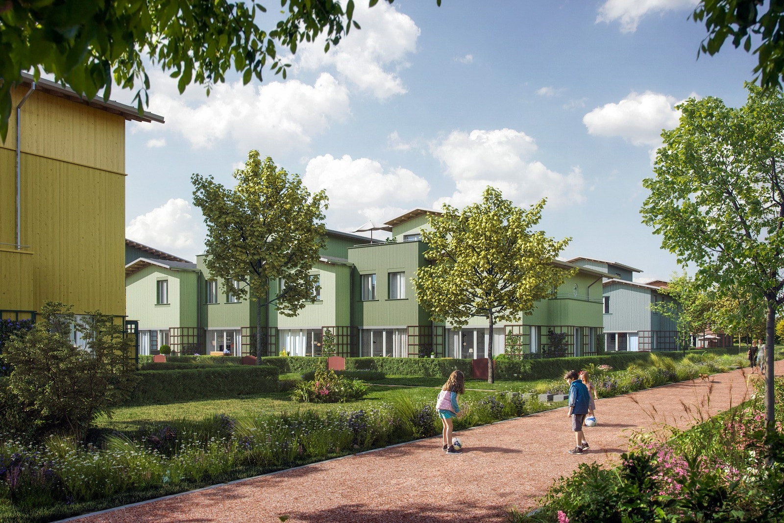 Lav og fargerik trebebyggelse. Galleribilde