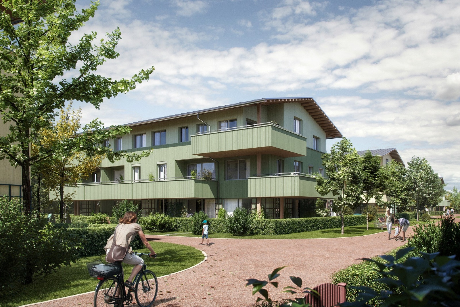 Ballerud Hageby planlegges med fine og bilfrie uteområder mellom husene. Galleribilde