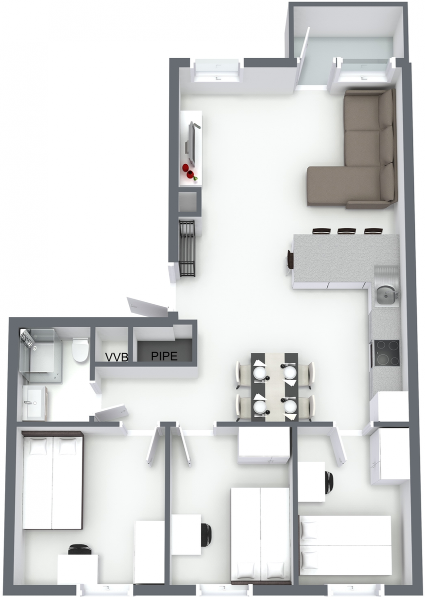 Leilighetens planløsning - 3D Galleribilde