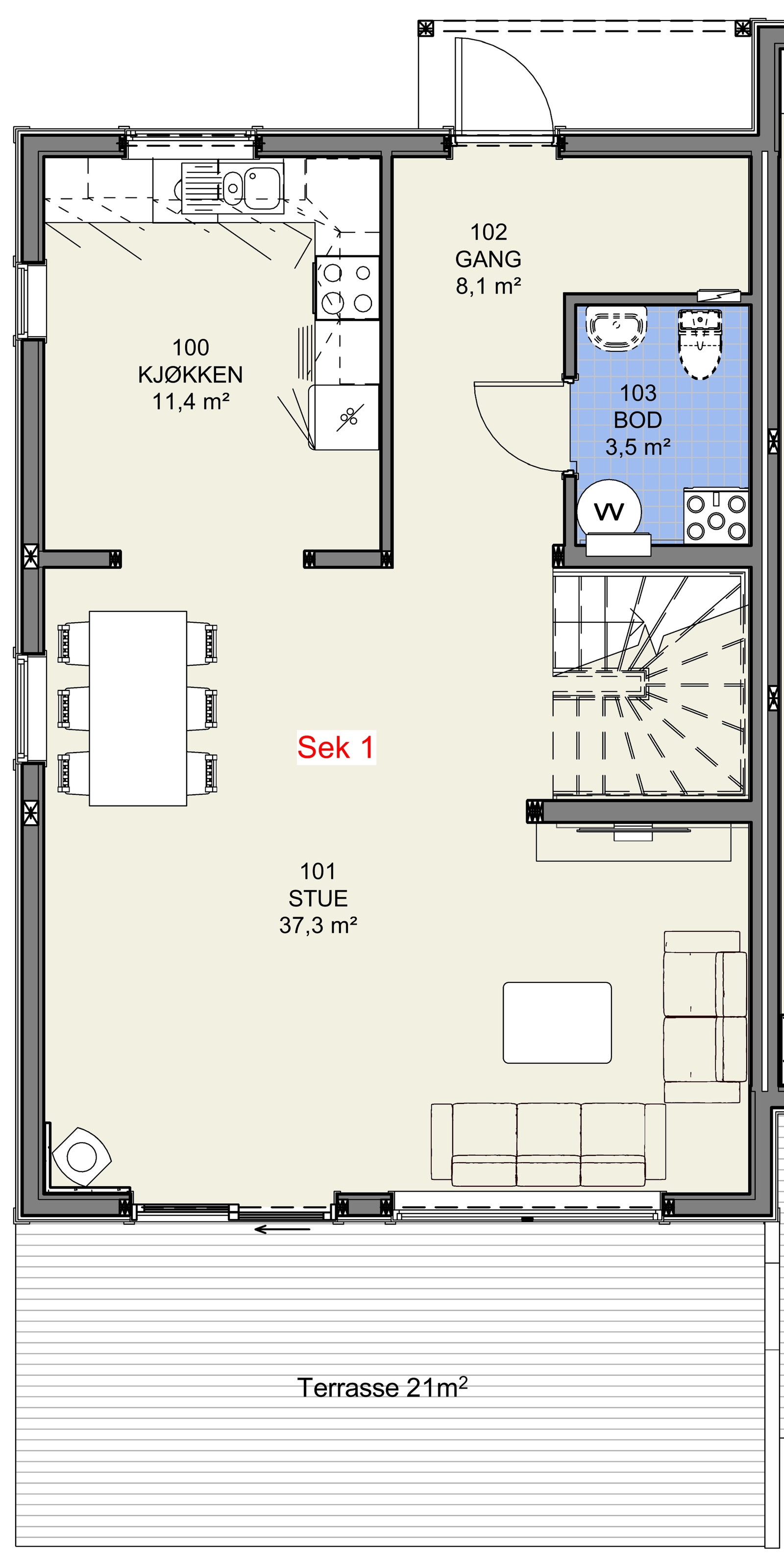 Planteikning av 1. etasje, seksjonane nr. 1 Galleribilde