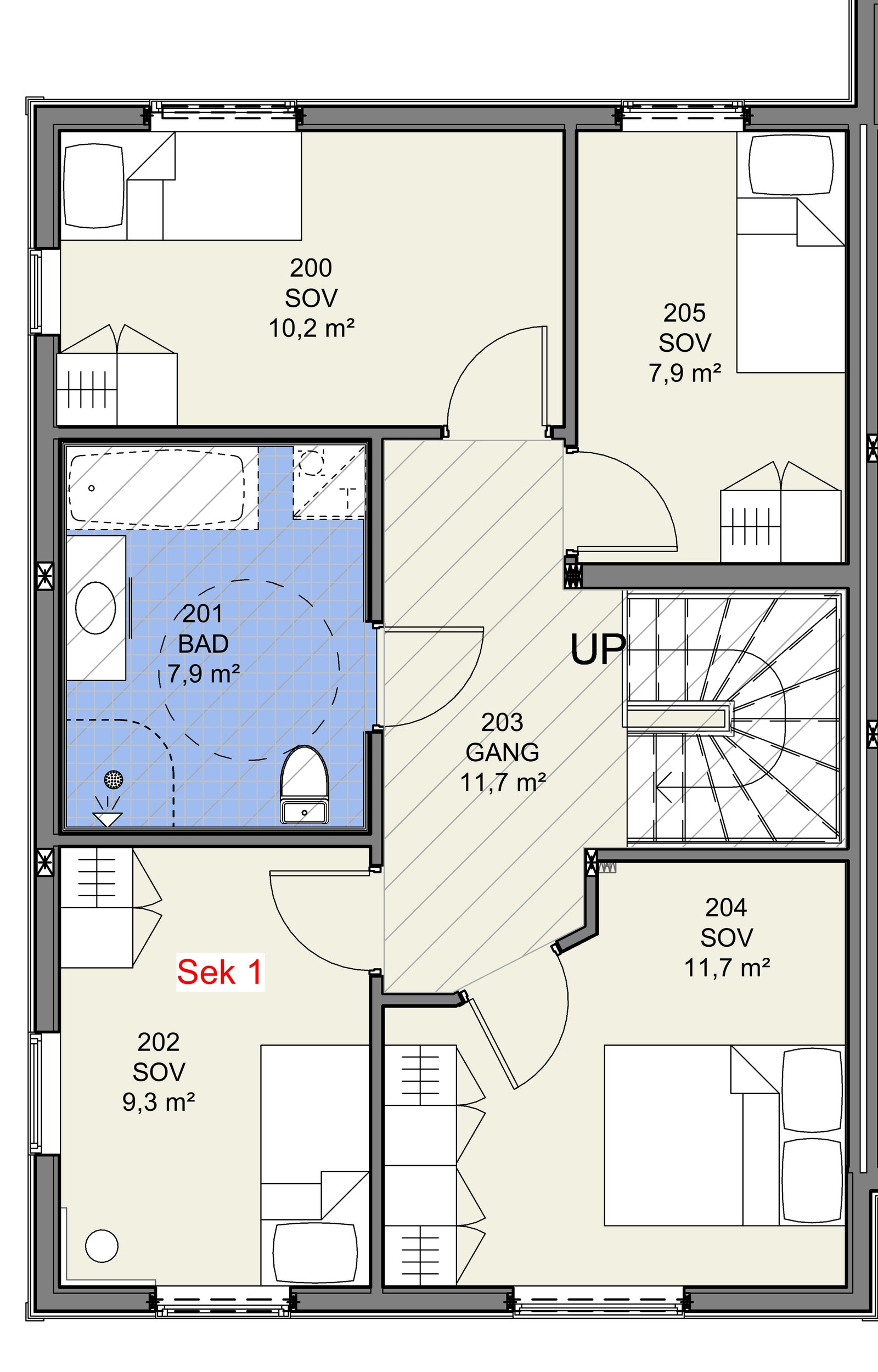 Planteikning av 2. etasje, seksjonane nr. 1 Galleribilde