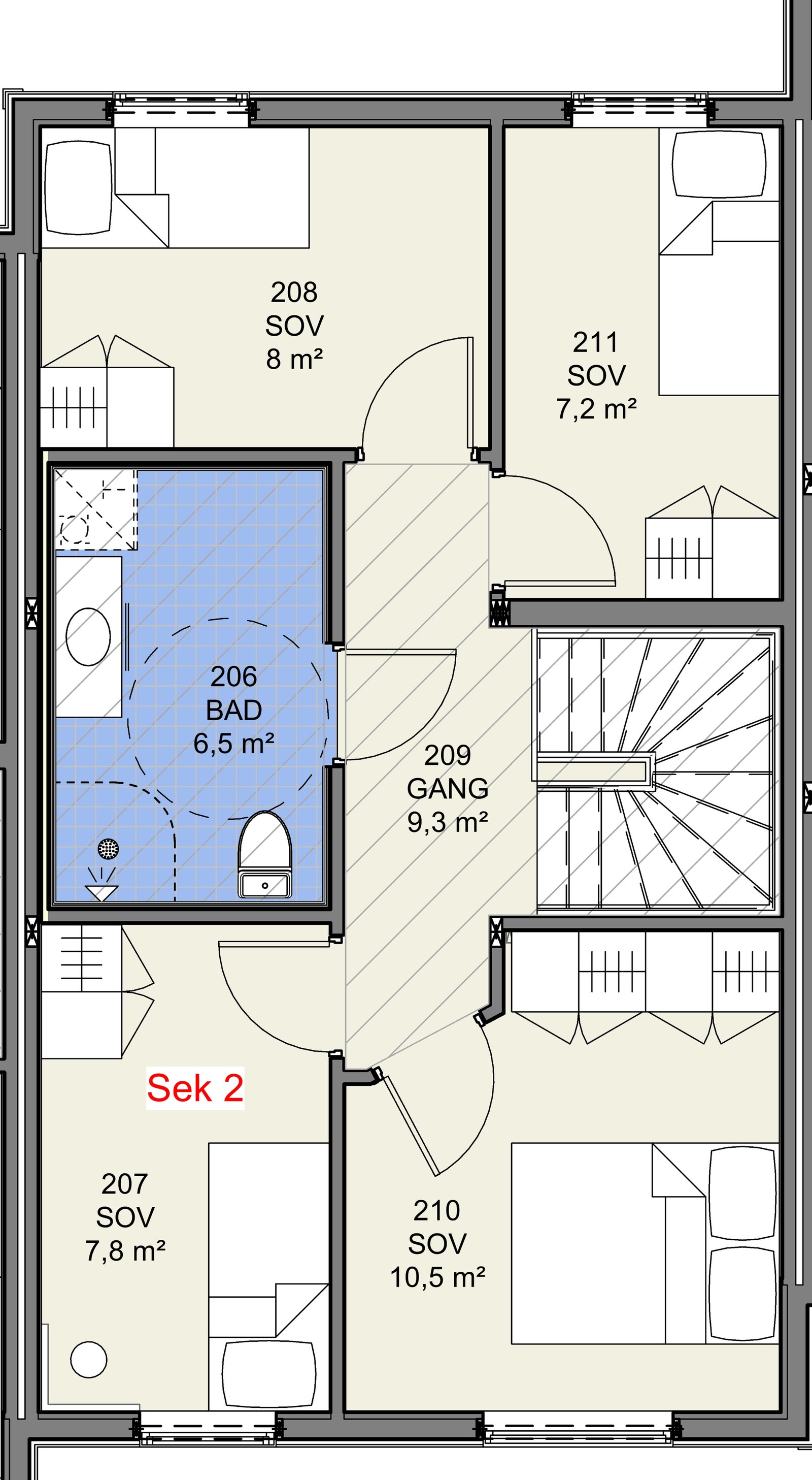 Planteikning av 2. etasje, for seksjonane nr. 1 Galleribilde