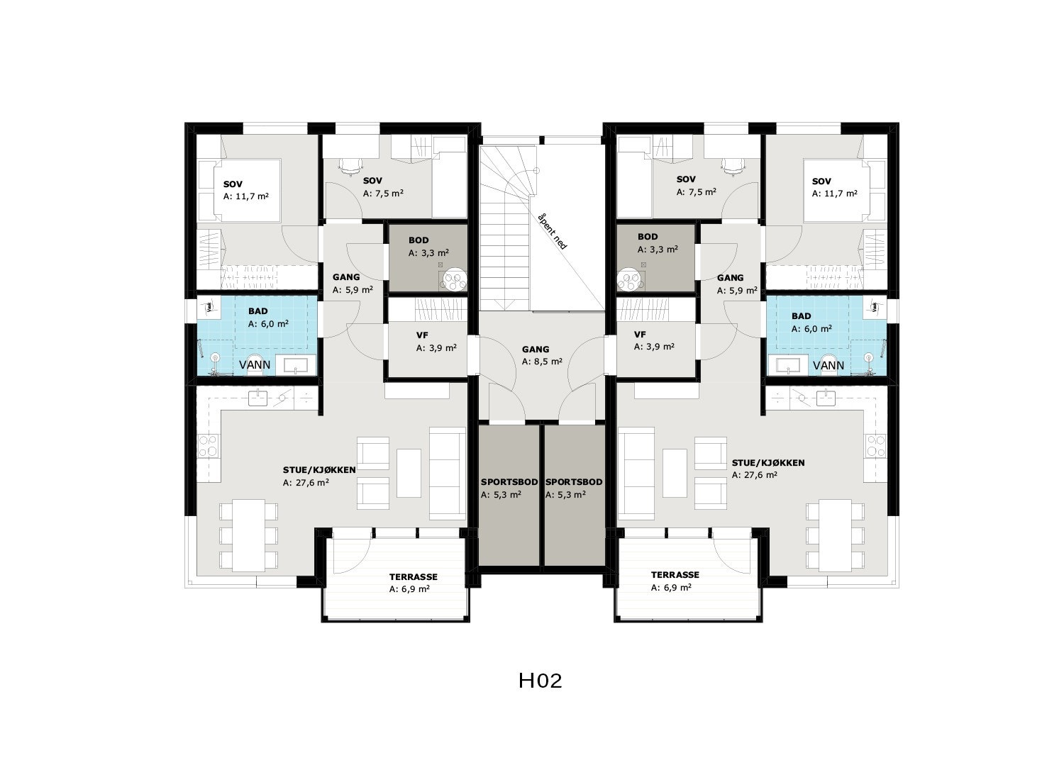 Planløsning 4-mannsbolig 2. etasje Galleribilde