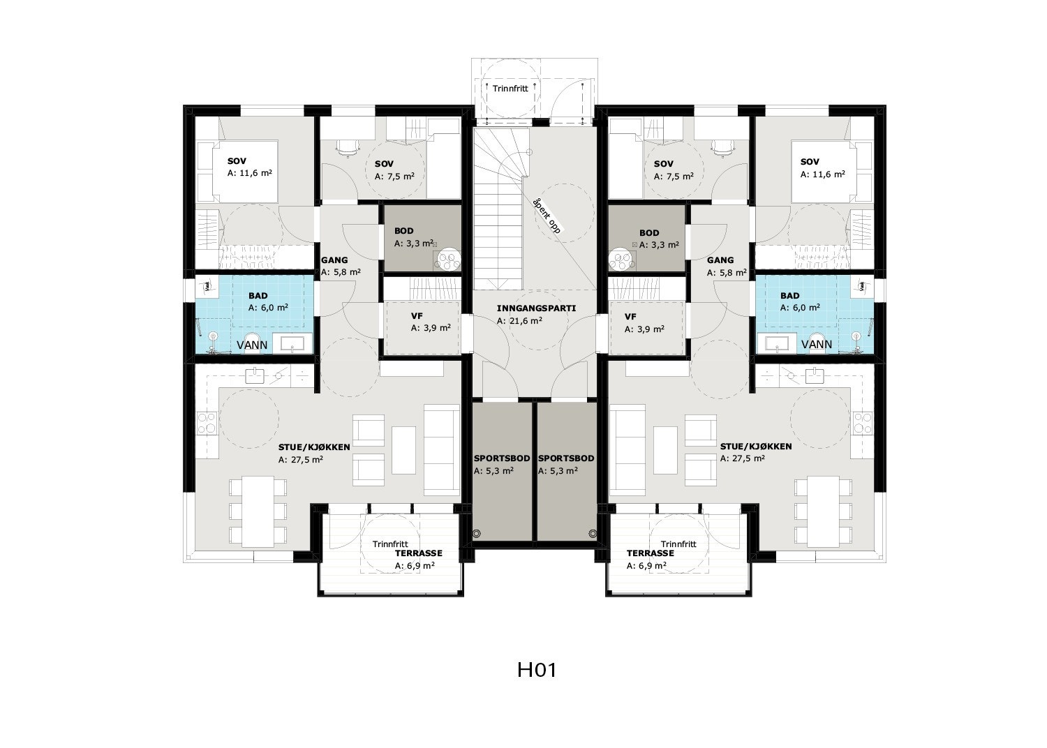Planløsning 4-mannsbolig 1. etasje Galleribilde