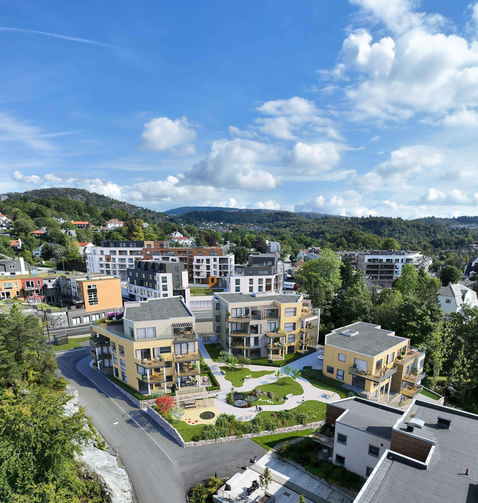 Boligprosjektet har en meget sentral beliggenhet på Paradis med kort avstand til bybanestopp, dagligvarebutikker, trening og turmuligheter. (Illustrasjon vil avvike) Galleribilde