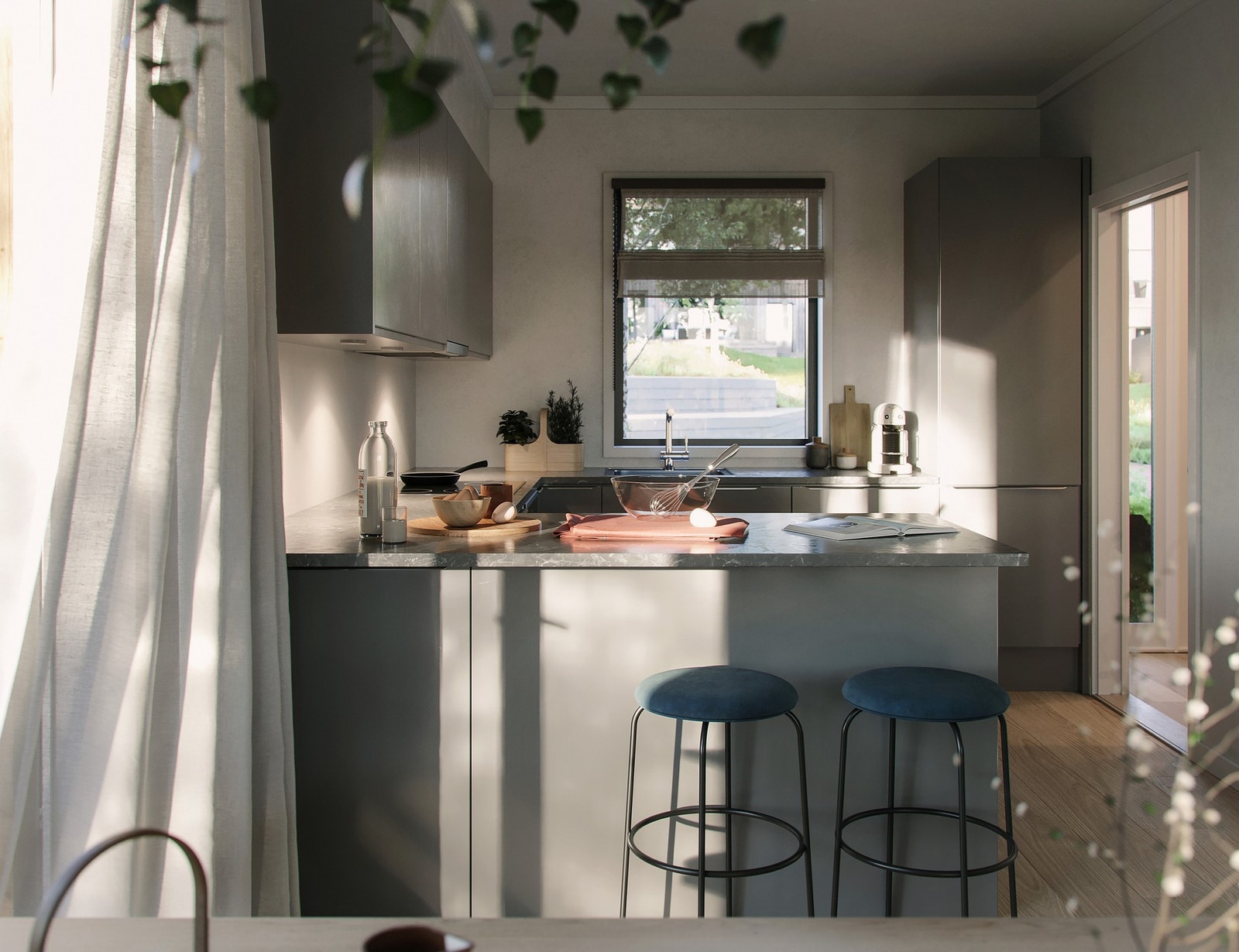 Du kan velge mellom 3 ulike kjøkkenfronter uten ekstra kostnad. Galleribilde