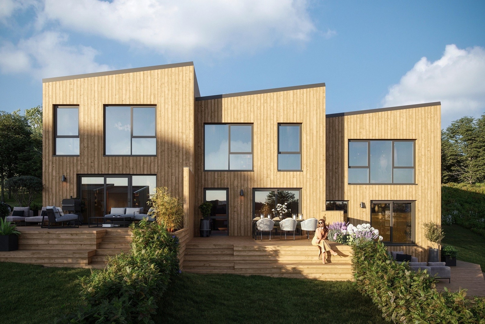 Alle boligene får terrasse og egen hage. Her er det god plass til å invitere venner og familie på besøk. Galleribilde