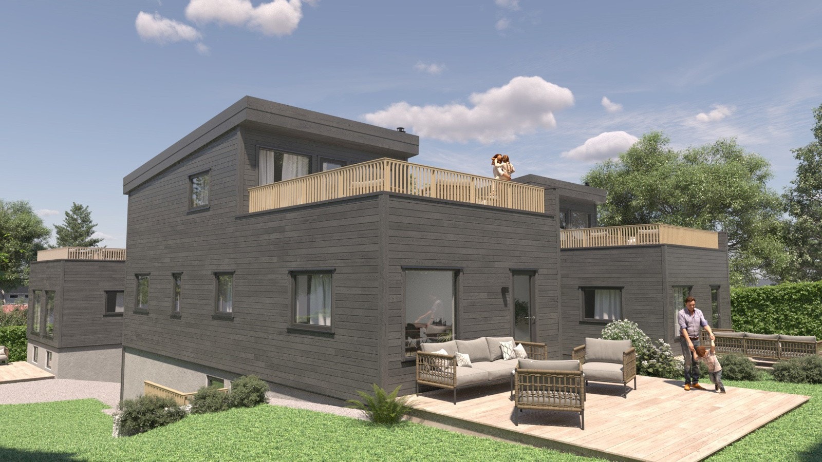 Illustrert hage og mulighet for terrasse hus 2. (Dette er kun en illustrasjon og avvik kan forekomme) Galleribilde