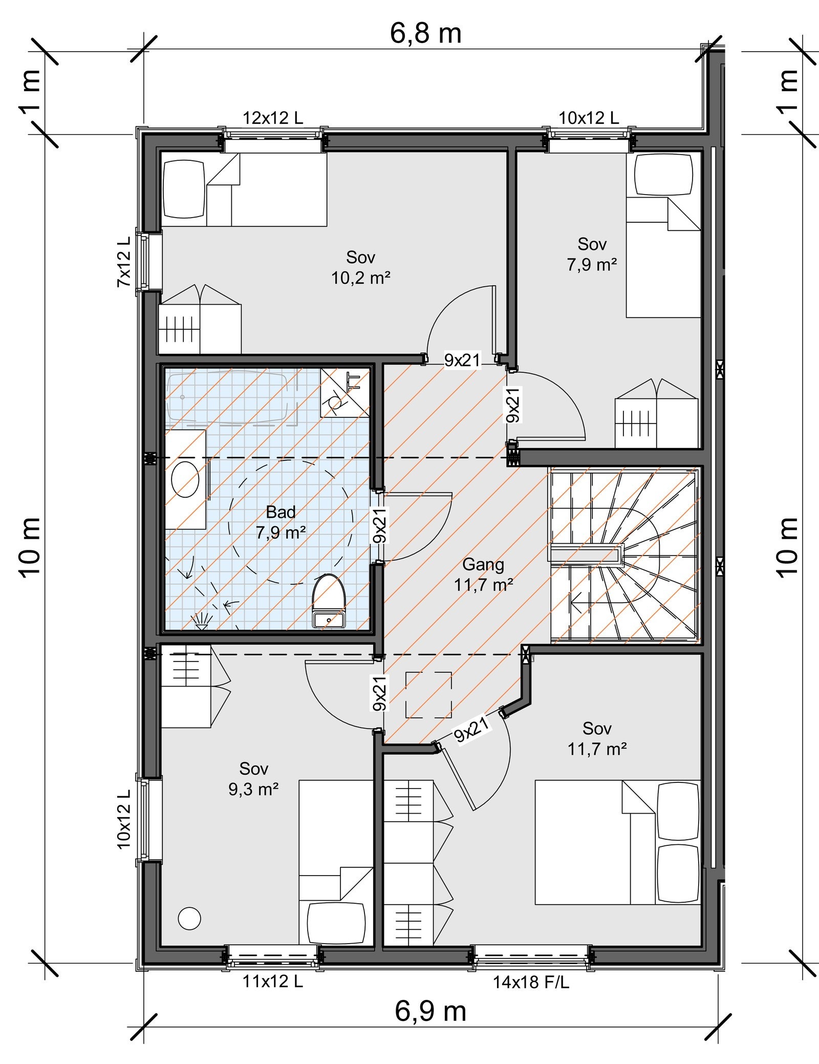 Her er seksjon nr. 1, andre etasje som er ein stor bustad på 130 m² BRA med fire gode soverom og bad i andre etasje Galleribilde