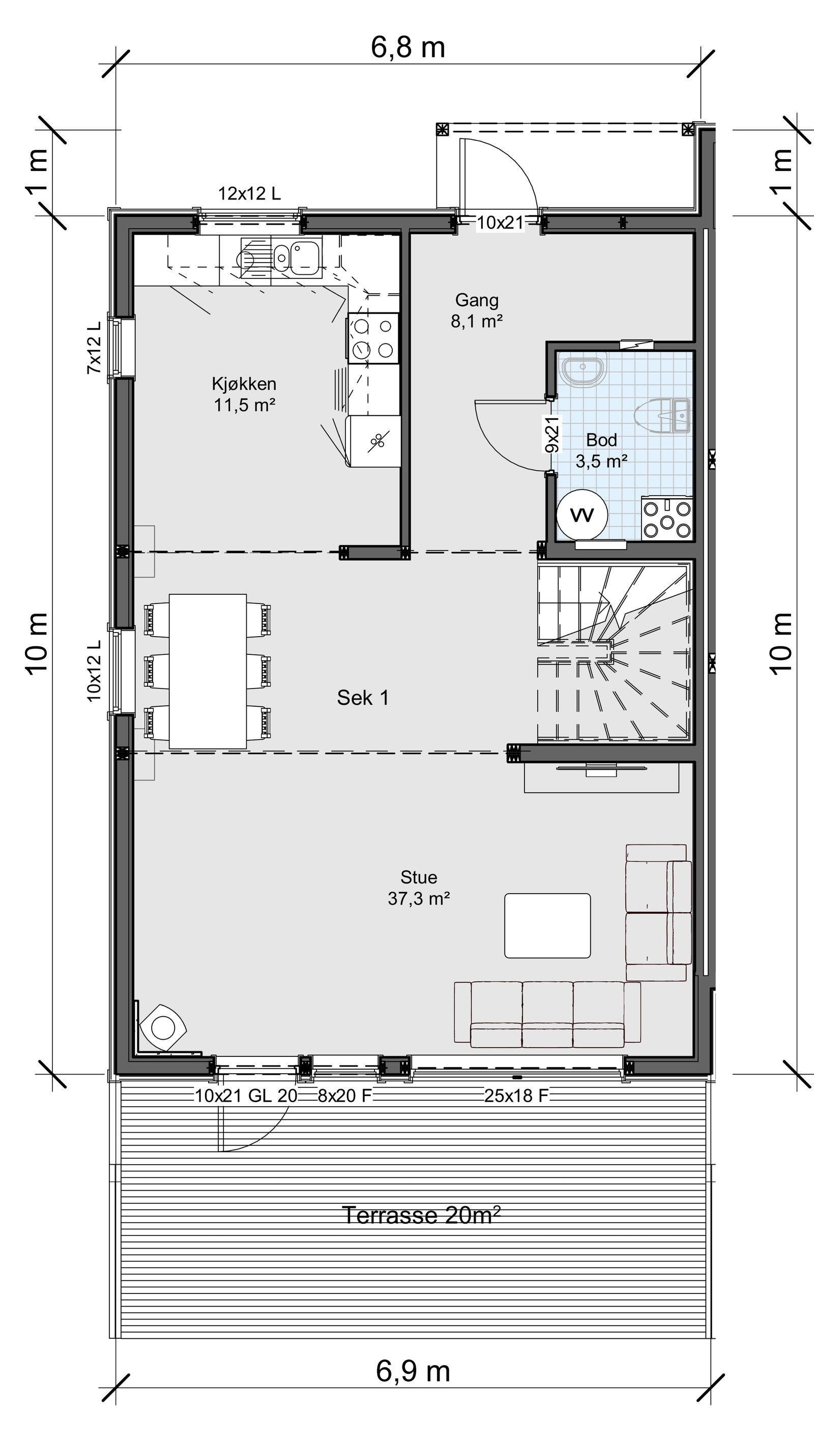 Her er seksjon nr. 1, første etasje. Dette er ein stor bustad på 130 m² BRA med stort kjøken og stove. Galleribilde
