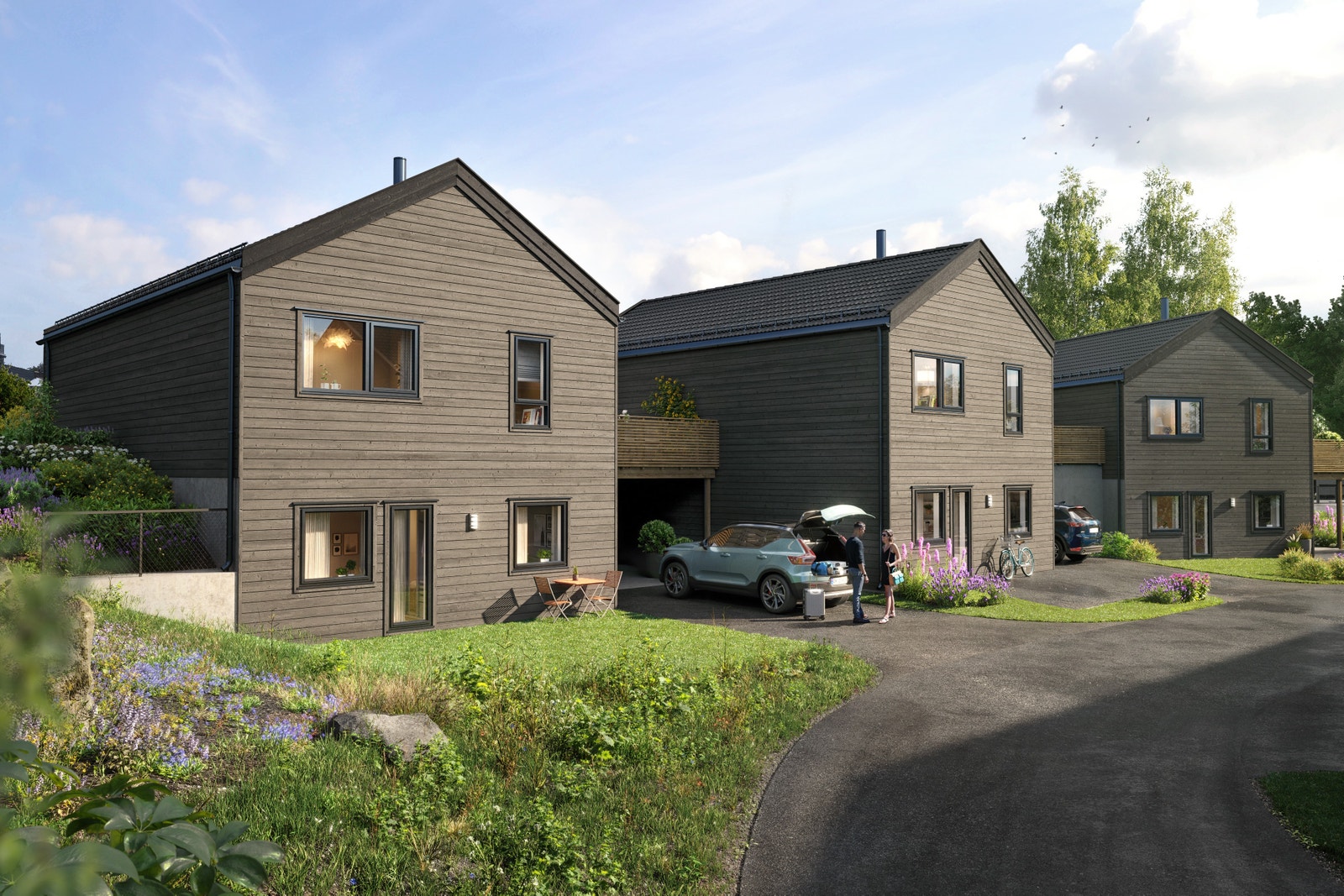 Hus 5 og 6 - Gårdsplass. (tomtene leveres tilsådd, men uten beplantning) Galleribilde