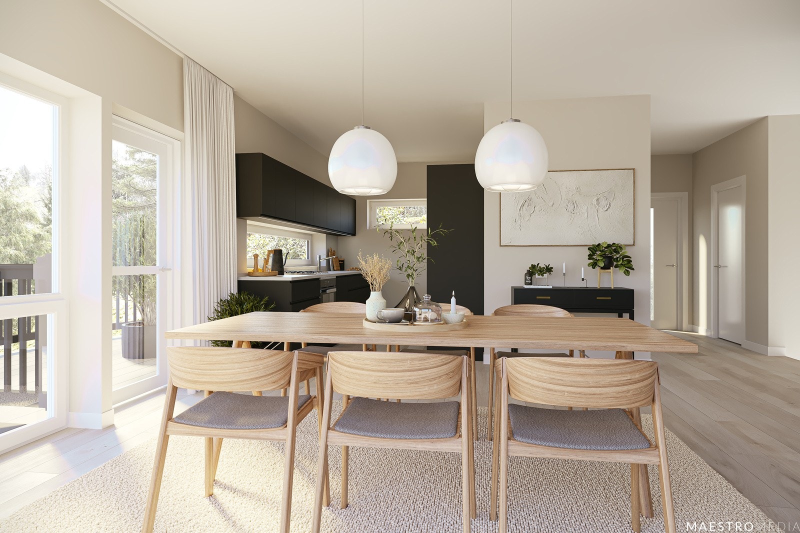 3D illustrasjon spiseplass og kjøkken Galleribilde