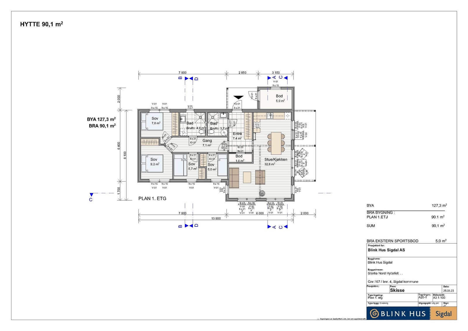 Senger, møbler og garderobe vist på tegning er IKKE inkludert i leveransen. Galleribilde
