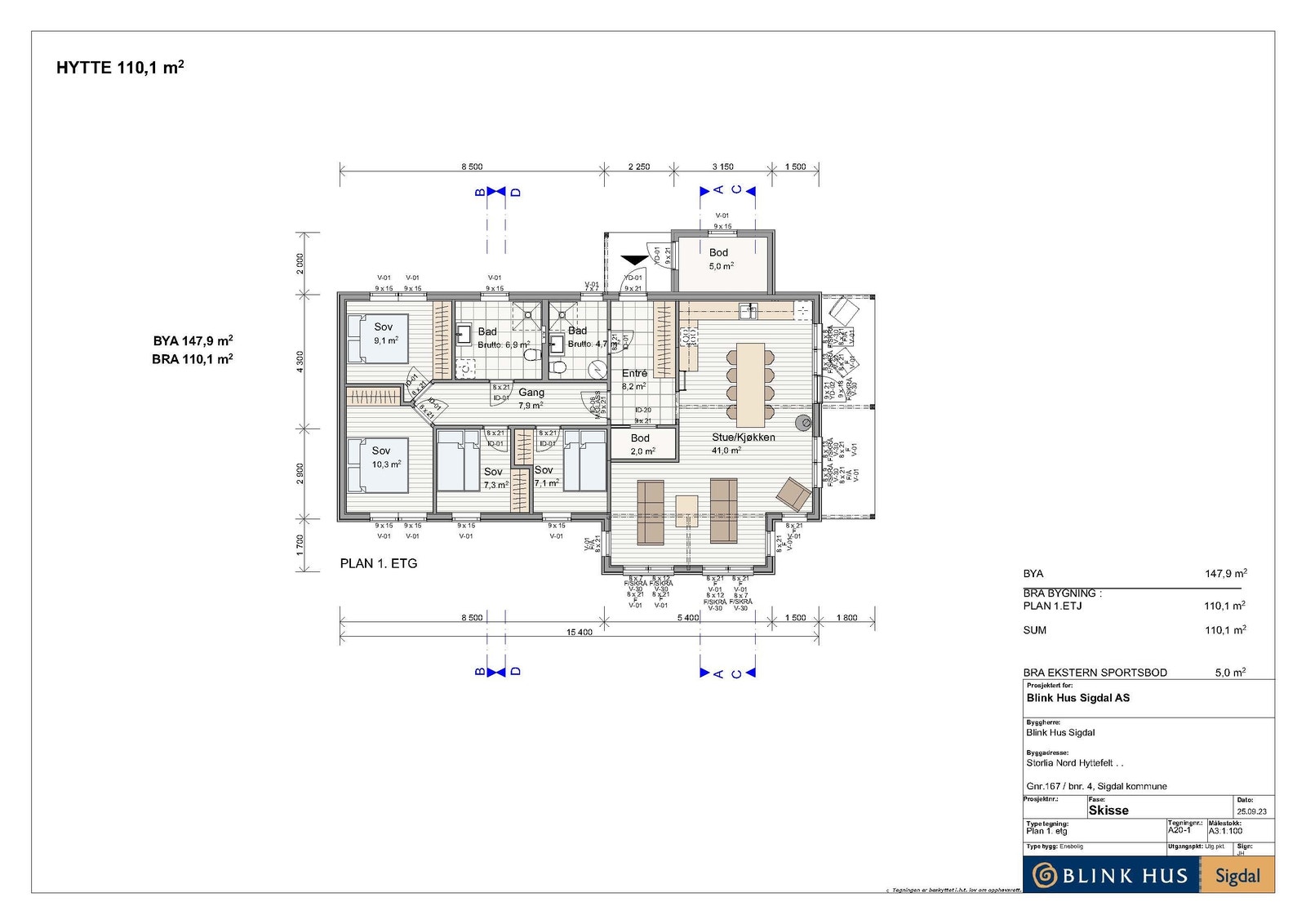 Senger, møbler og garderobe vist på tegning er IKKE inkludert i leveransen. Galleribilde