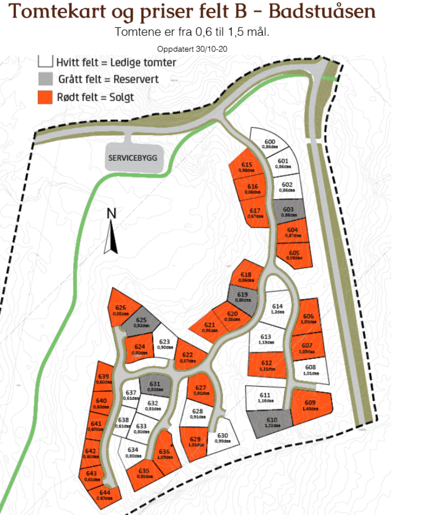 Situasjonskart. Tomt 606 er priset i annonsen Galleribilde