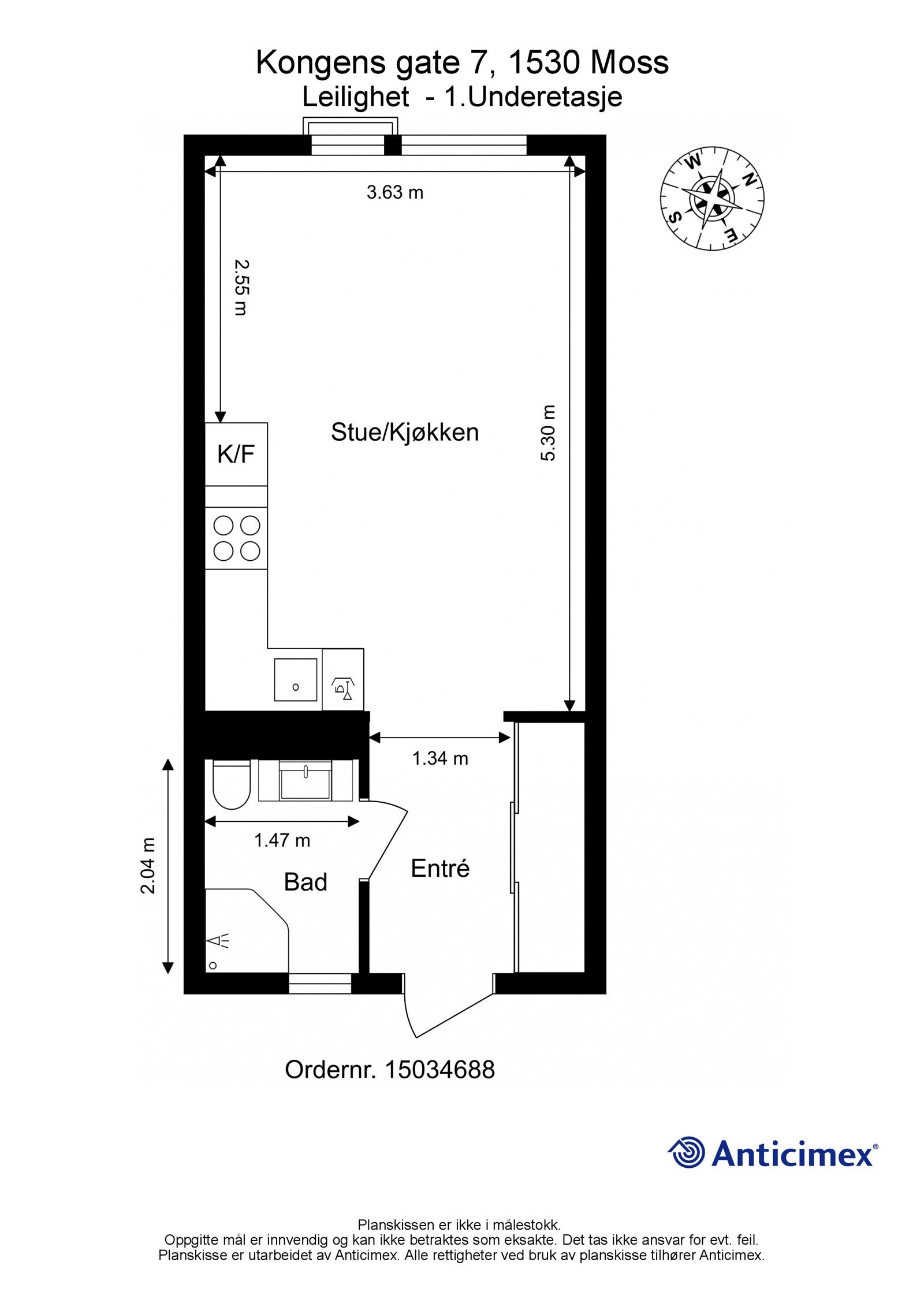 Plantegning med mål. Galleribilde
