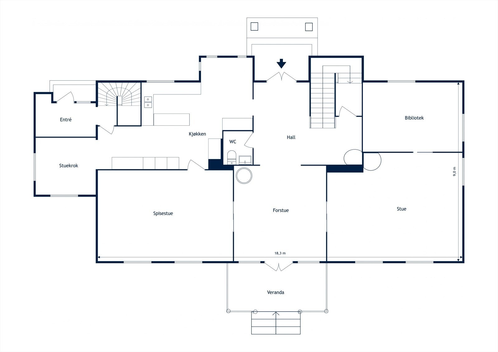 Plantegning 1. etasje Galleribilde