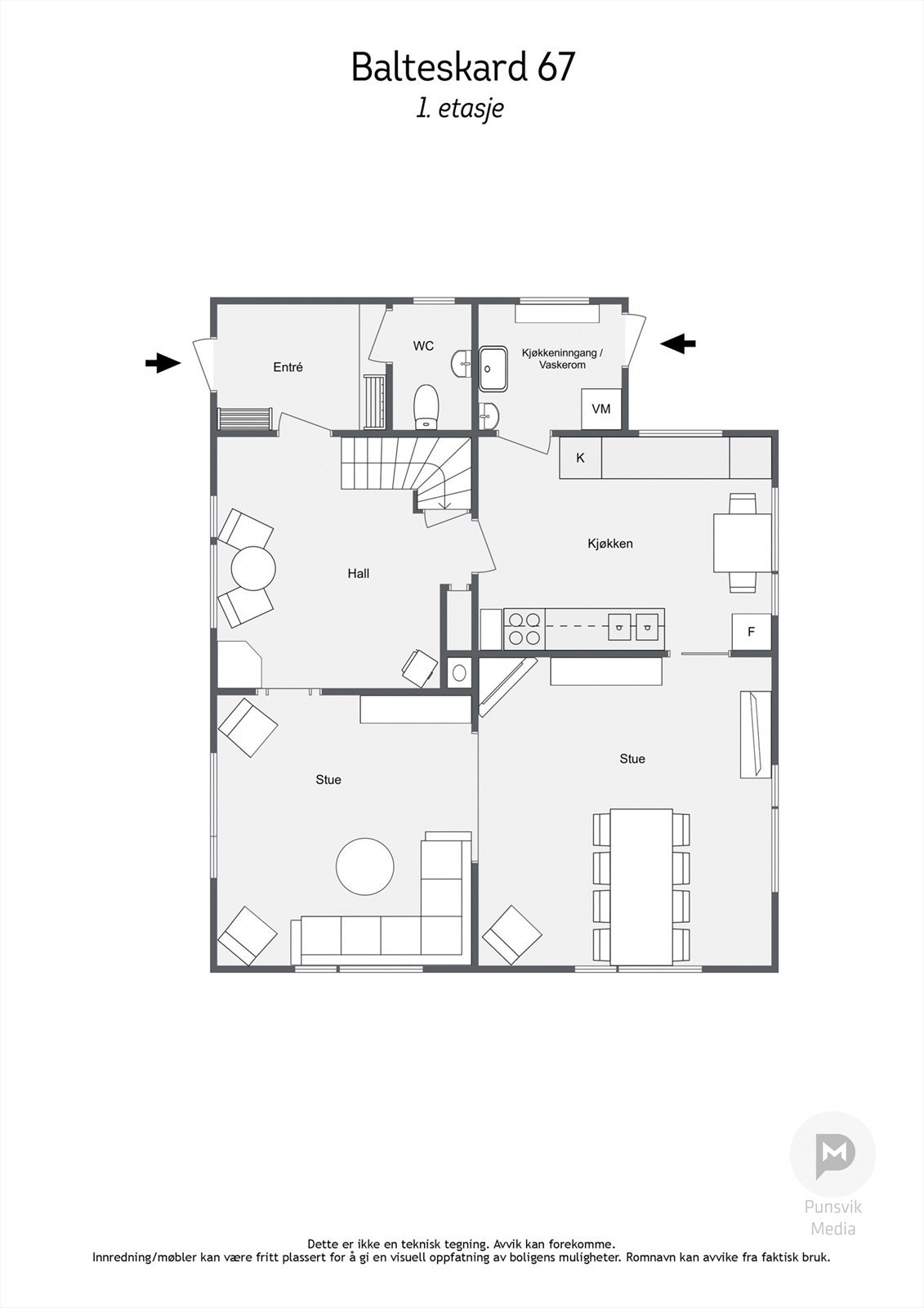 Før vi beveger oss inn i boligen ønsker vi å vise deg plantegningene først. 1. etg. Galleribilde
