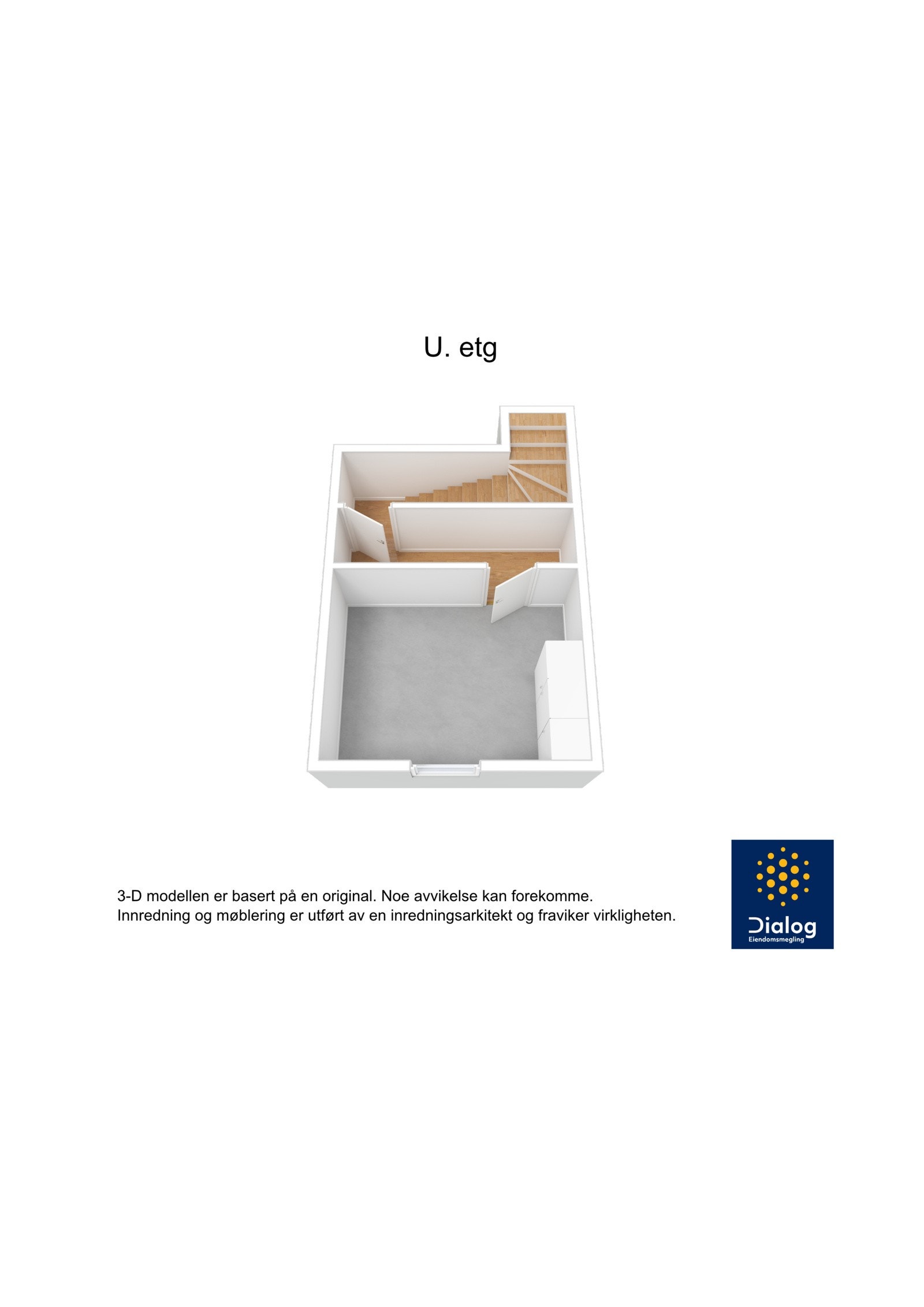 Plantegning 3D- Underetasje/kjeller (Boden er innredet som soverom) Galleribilde