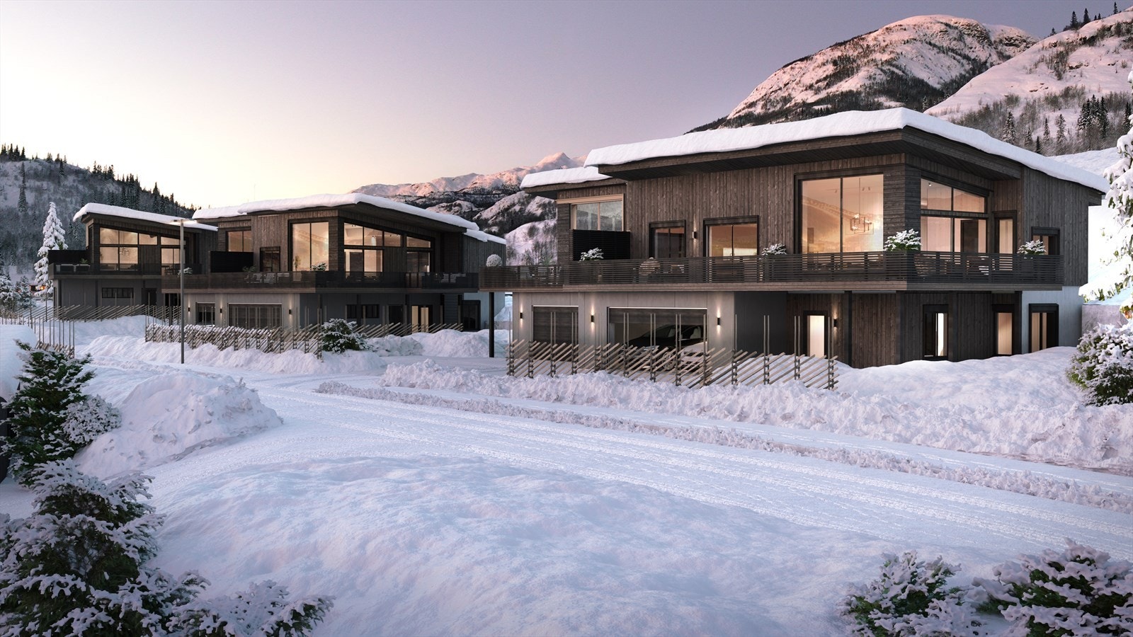 Boligen får carport for 2 biler og stor veranda. Planløsningen avviker fra illustrasjonen over. Galleribilde