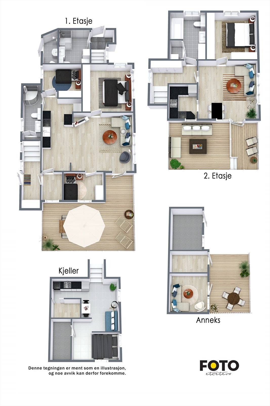 Veiledende plantegning, alle etasjer. Ikke målbar. Galleribilde