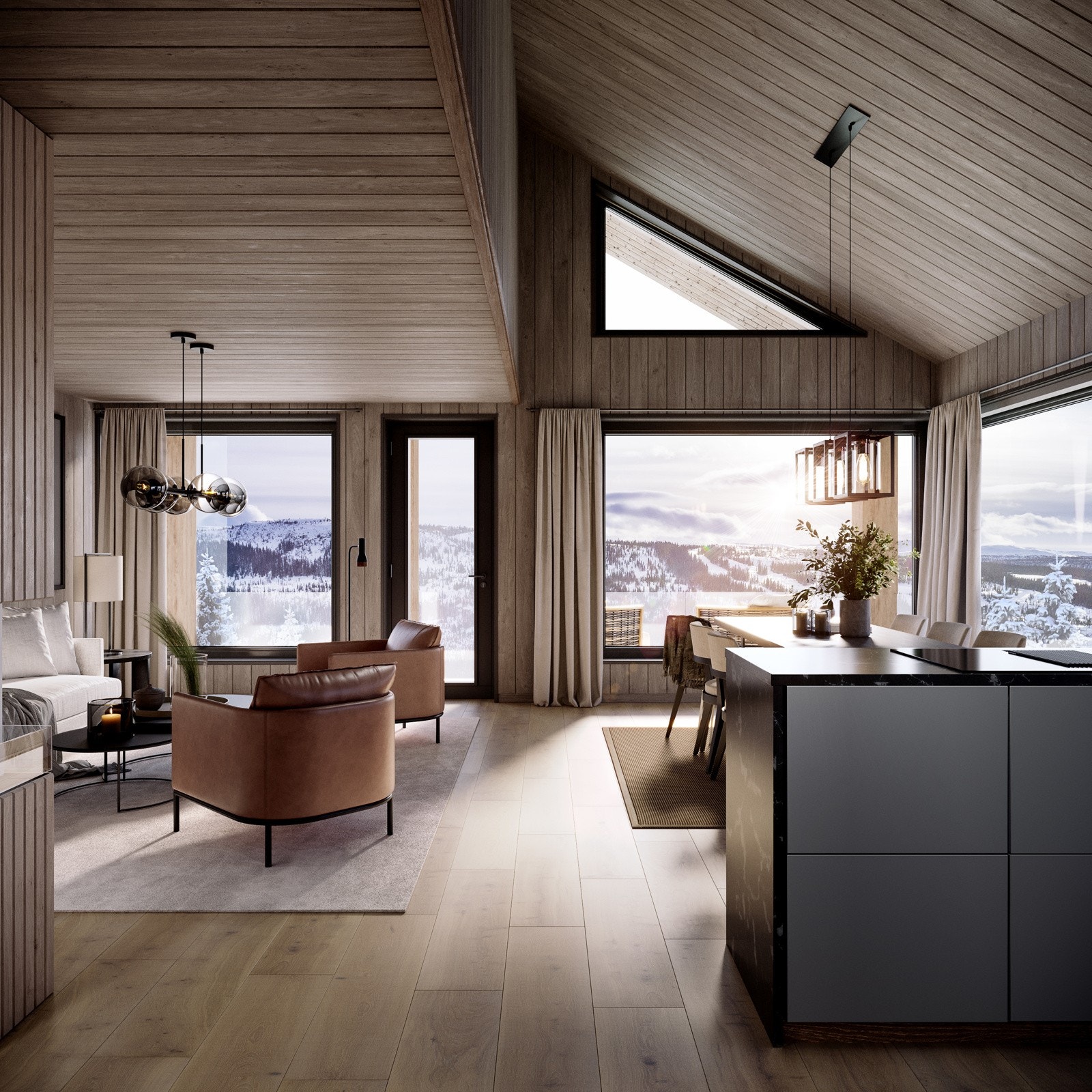 Toppetasjeleiligheter med høy takhimling gjør at rommene føles enda mer luftig!Bildet kan avvike fra faktisk leveranse Galleribilde