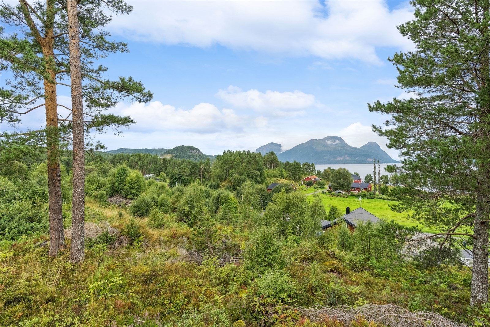 Tomtene ligger på en høyde og får flott utsikt mot sjøen og ser over allerede bebygd fritidsbolig i forkant Galleribilde
