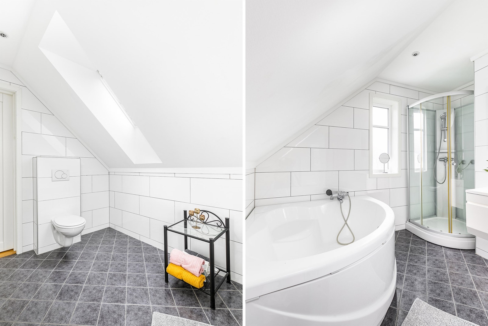 Badet i andre etasje er innredet med både dusjkabinett og hjørnebadekar. Galleribilde