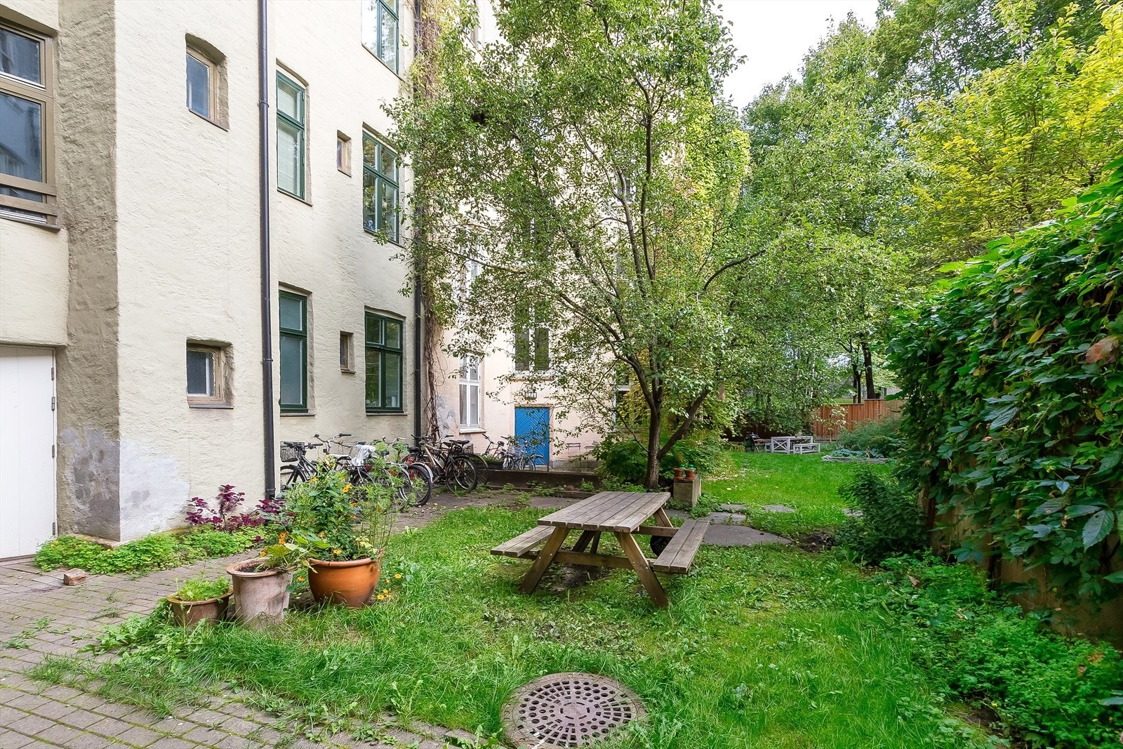 Lukket og rolig bakgård. Sittegruppe og sykkelparkering finner du her. Galleribilde
