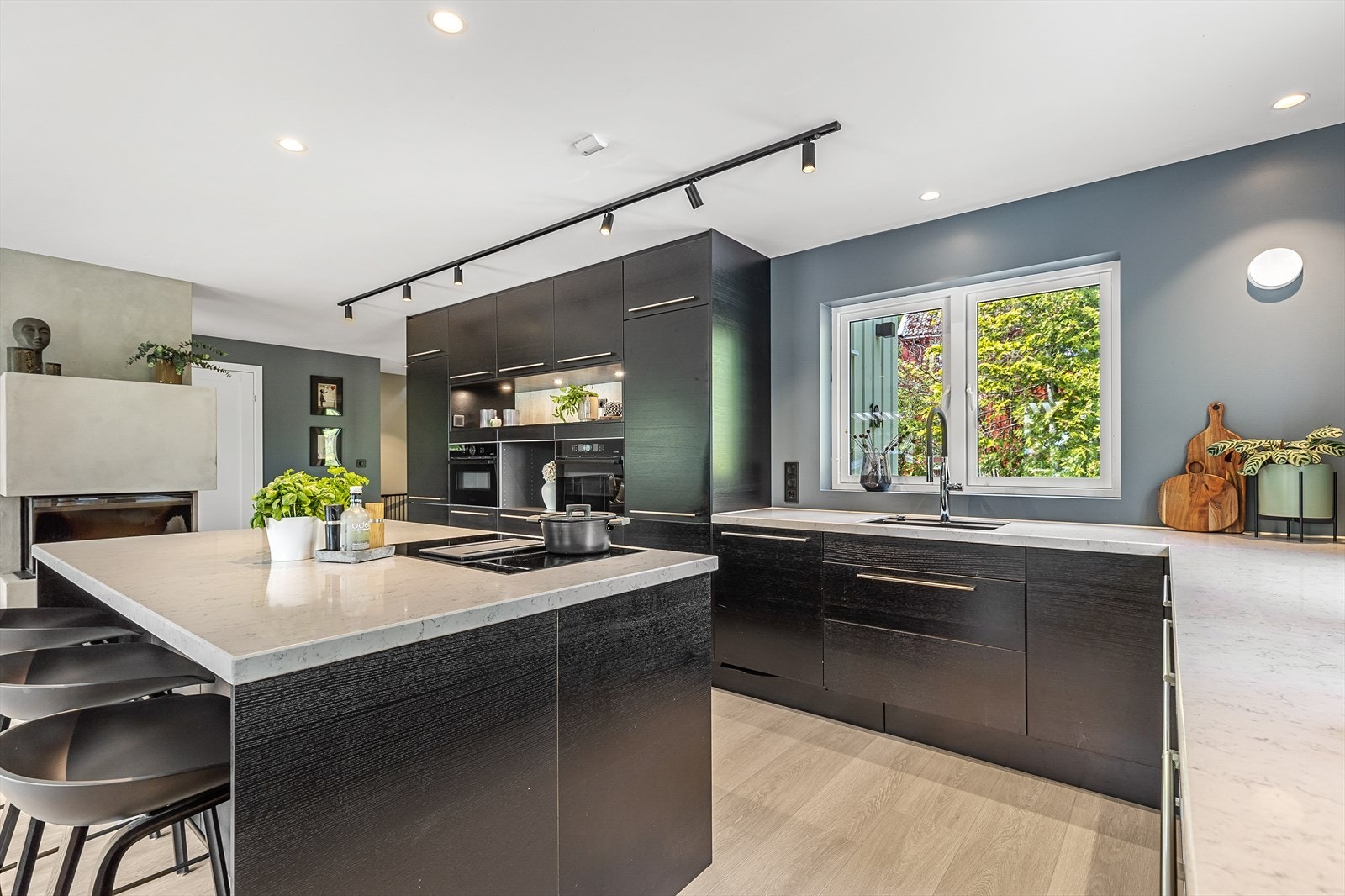 Kjøkkenøyen er utstyrt med induksjon platetopp med integrert ventilator. Galleribilde