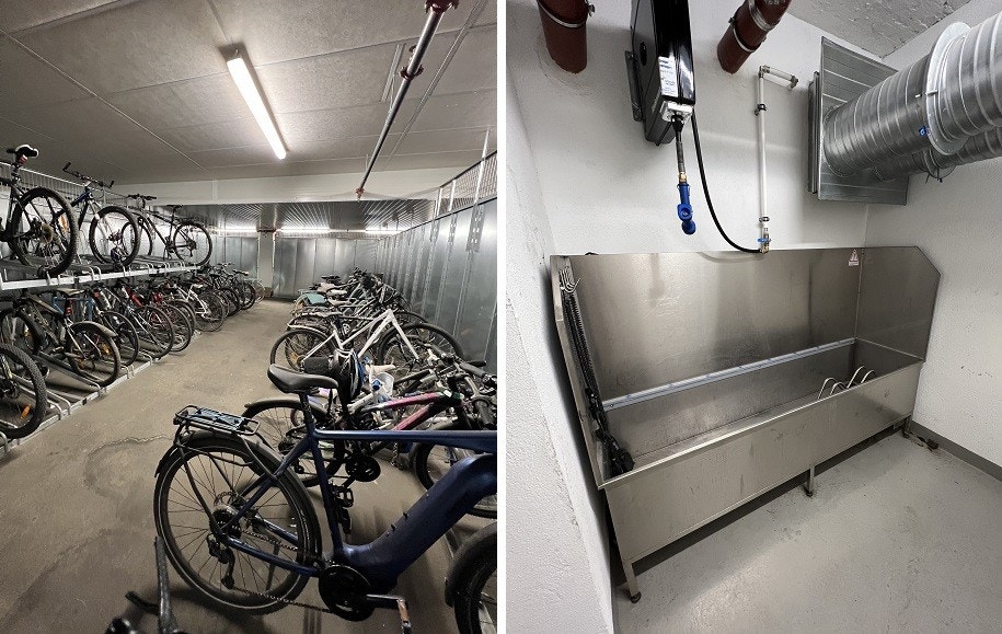 I garasjeanlegget er det 2 store felles sykkelboder samt et eget rom for vask av sykler. Galleribilde