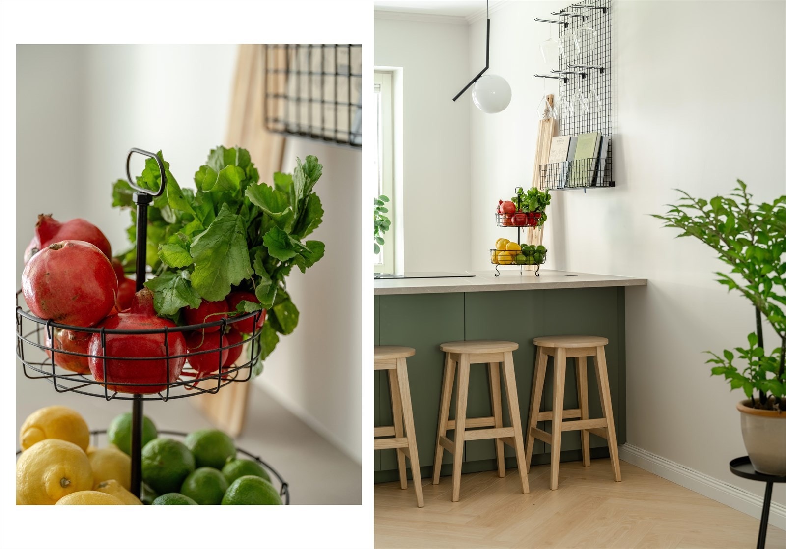 Ved kjøkkenøya er det en praktisk og koselig barløsning. Her er det også skap for ekstra oppbevaring. Ellers er det også el-uttak på øya, perfekt for sousvide eller andre kjøkkenredskaper. Galleribilde