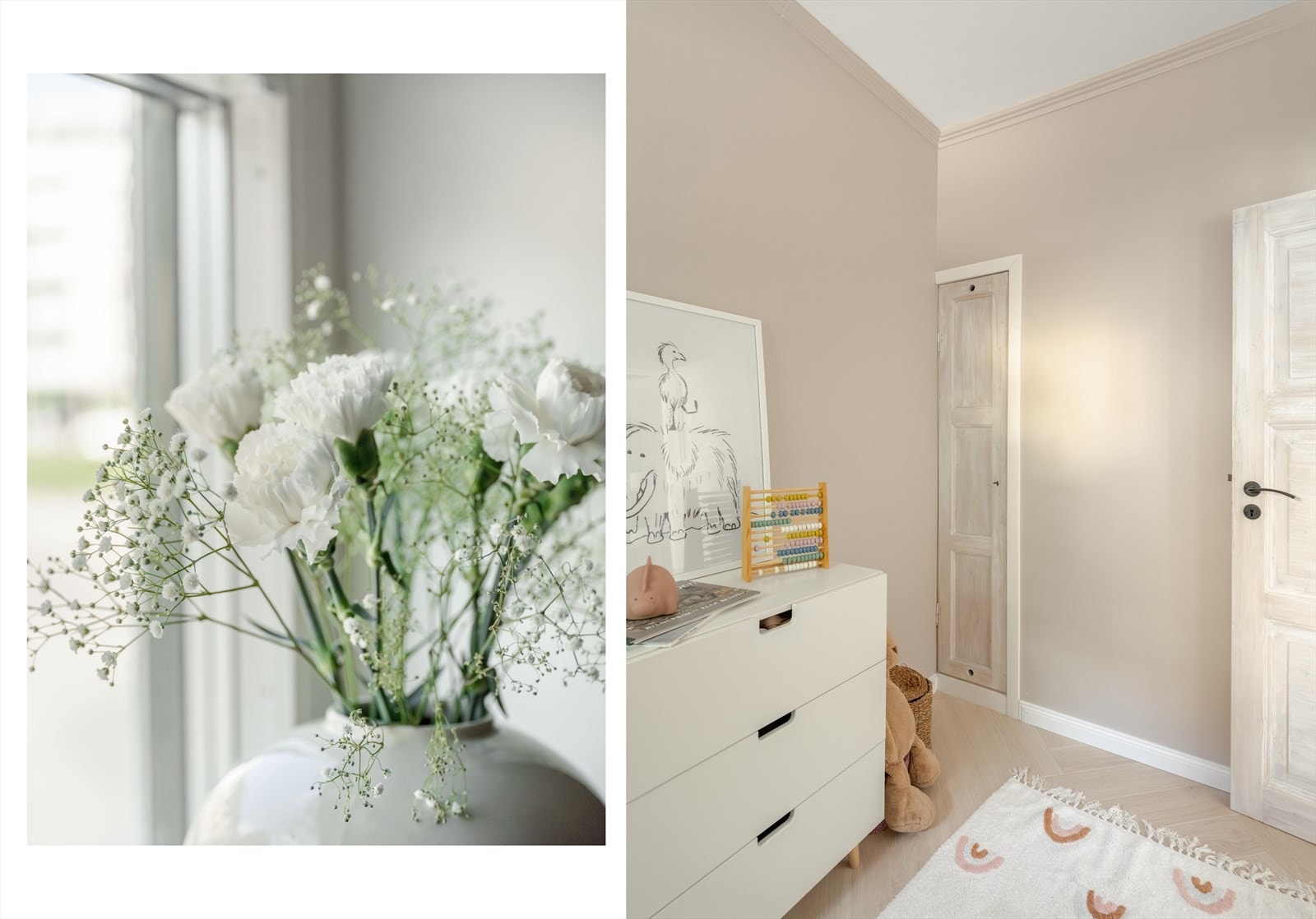 Her har du i tillegg innebygd skap med slipt og lyst trefront, for oppbevaring. Et sikkert gjemmested om du liker å leke gjemsel. Galleribilde