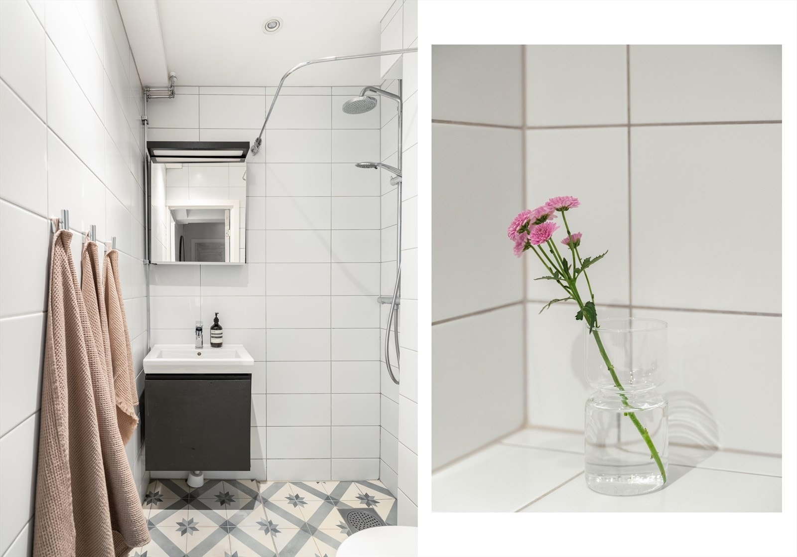 Leilighetens bad ligger i tilknytning til entreen. Galleribilde