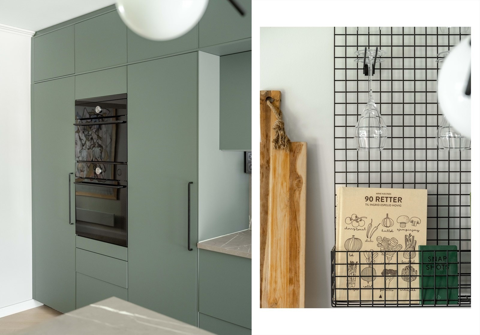 Integrerte hvitevarer som oppvaskmaskin, vaskemaskin, stekeovn (med dampfunksjon), kombi mikro og stekeovn, koketopp med integrert ventilator, full størrelse kjøle- og fryseskap følger med på kjøpet. Galleribilde