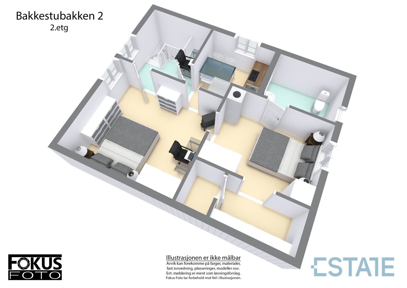 Estate 3D-tegning - 2. etasje Galleribilde