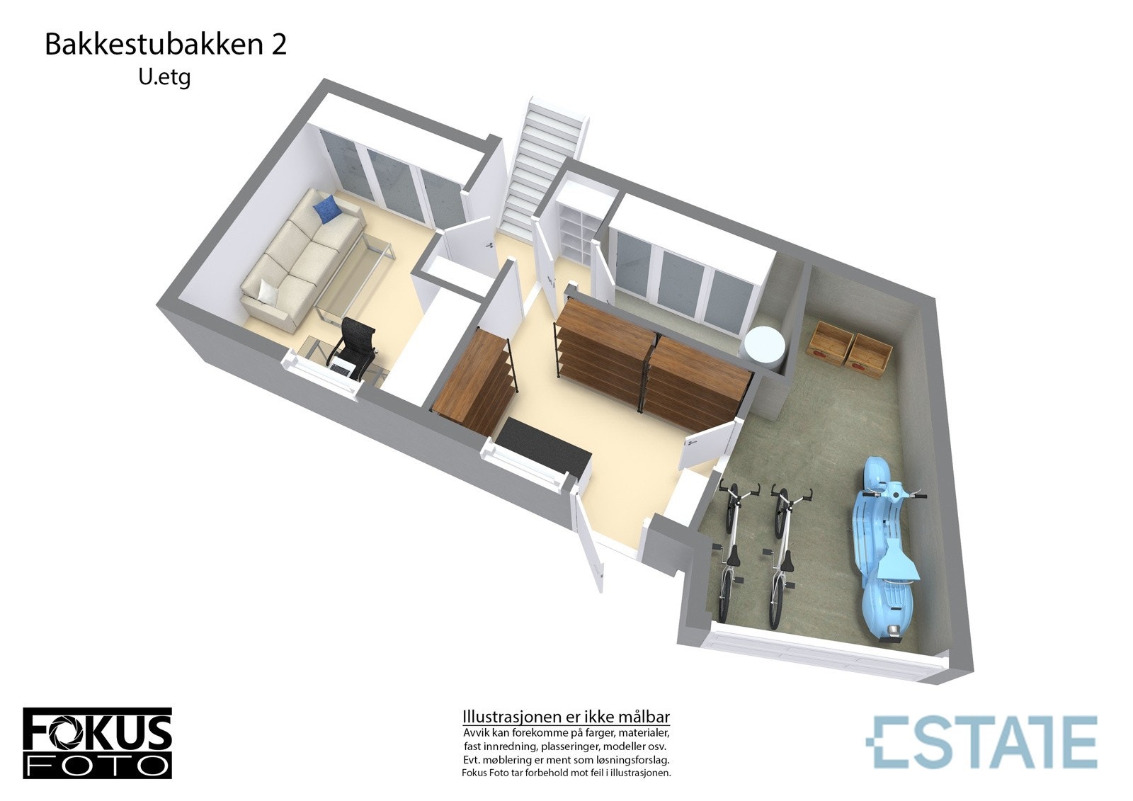 Estate 3D-tegning - Kjelleretasje Galleribilde