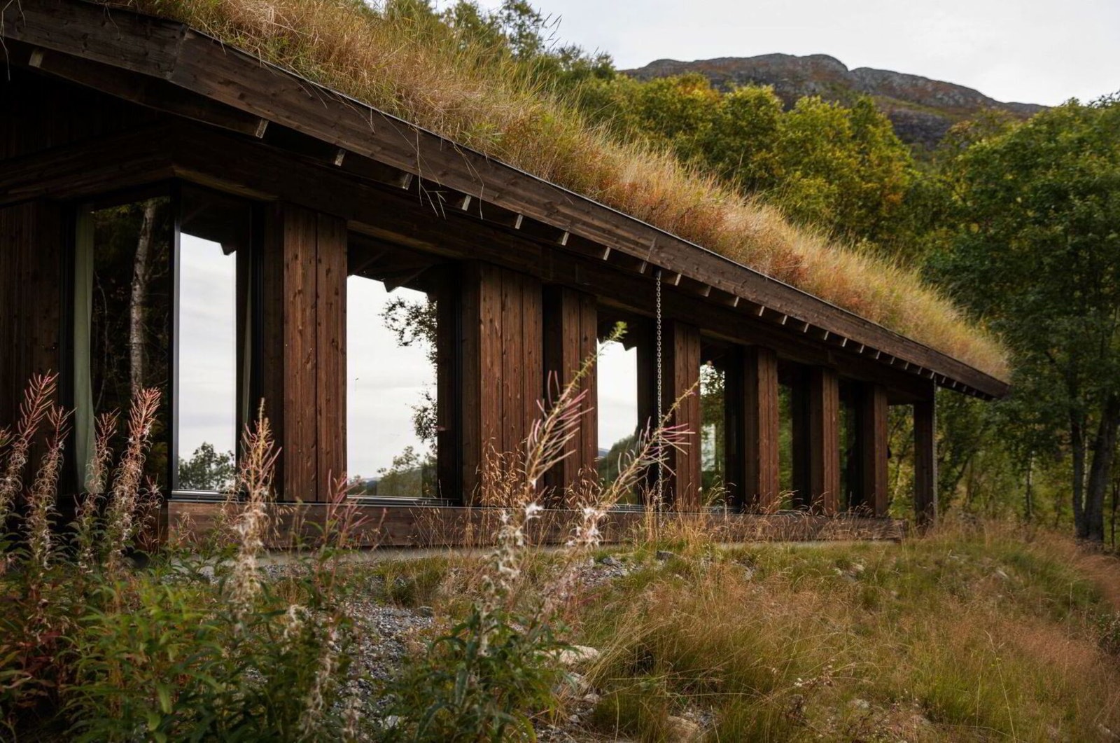 Vy sklir godt inn i naturen med enkle volumer og vinduene trukket inn for maksimal skyggevirkning Galleribilde