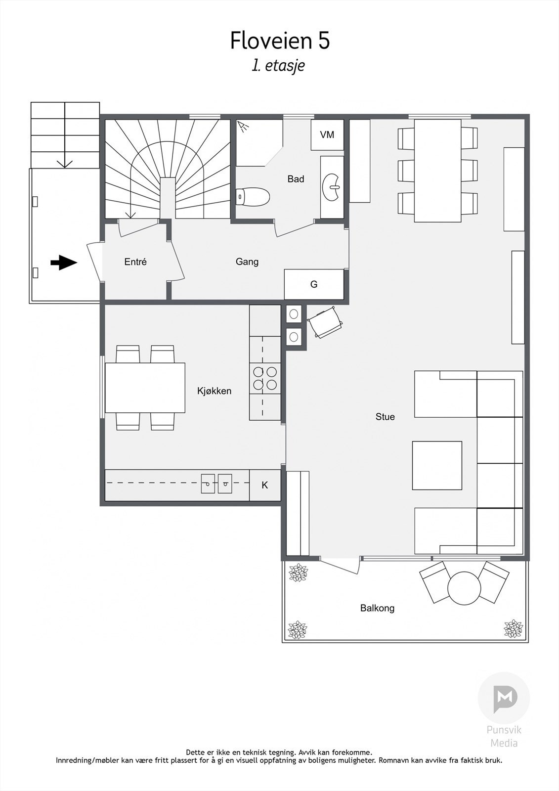 Vi starter med å vise deg plantegninger så du kan se hvor rommene ligger, her fra 1. etg Galleribilde