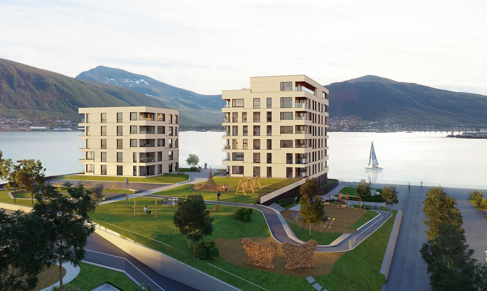 Splitter ny 2-roms leilighet på Kræmer brygge - Sjøliggende med flott uteområde og balkong!