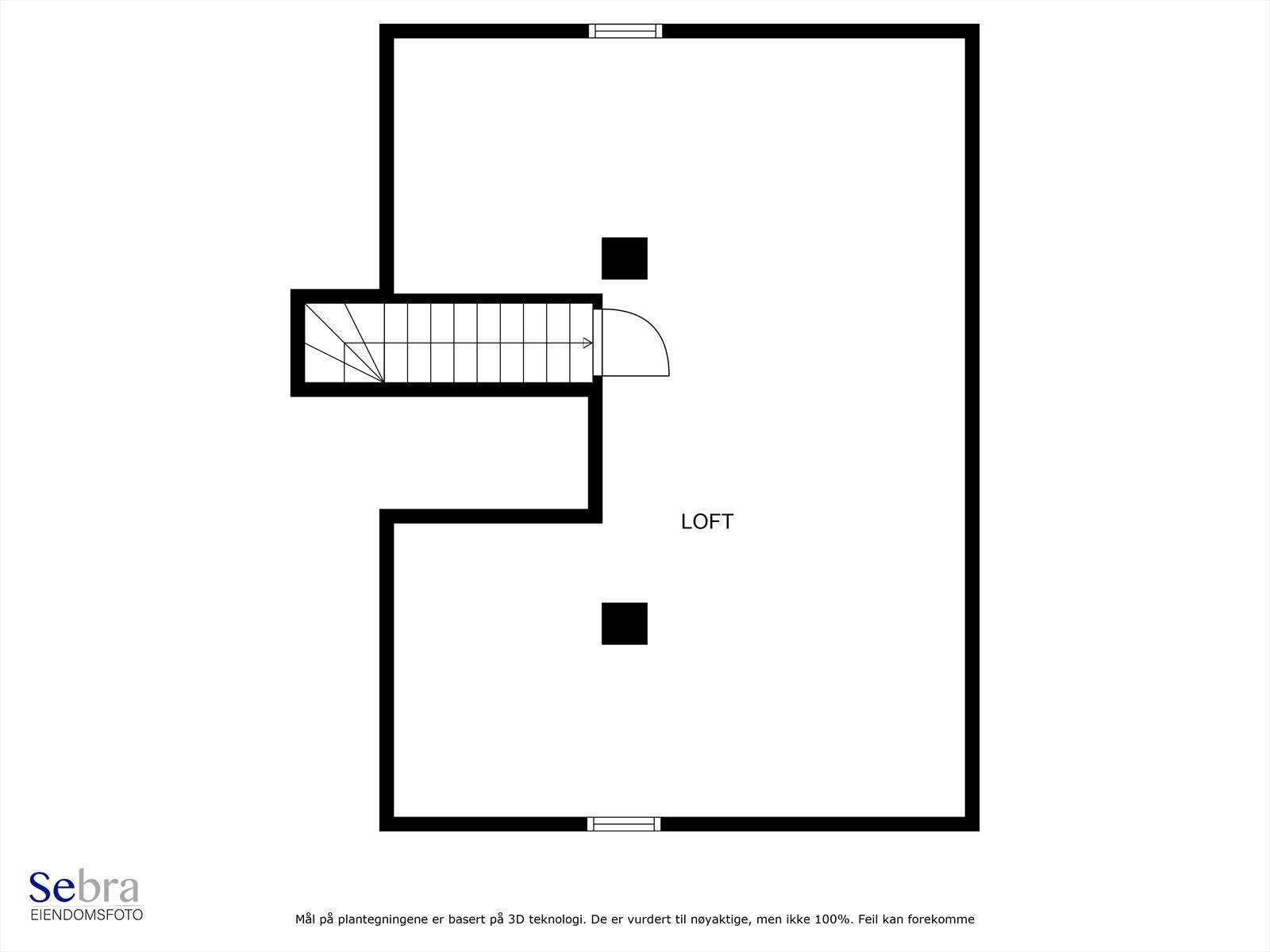 Plantegning loft - boligen har et stort gulvet loft med mange muligheter! Galleribilde